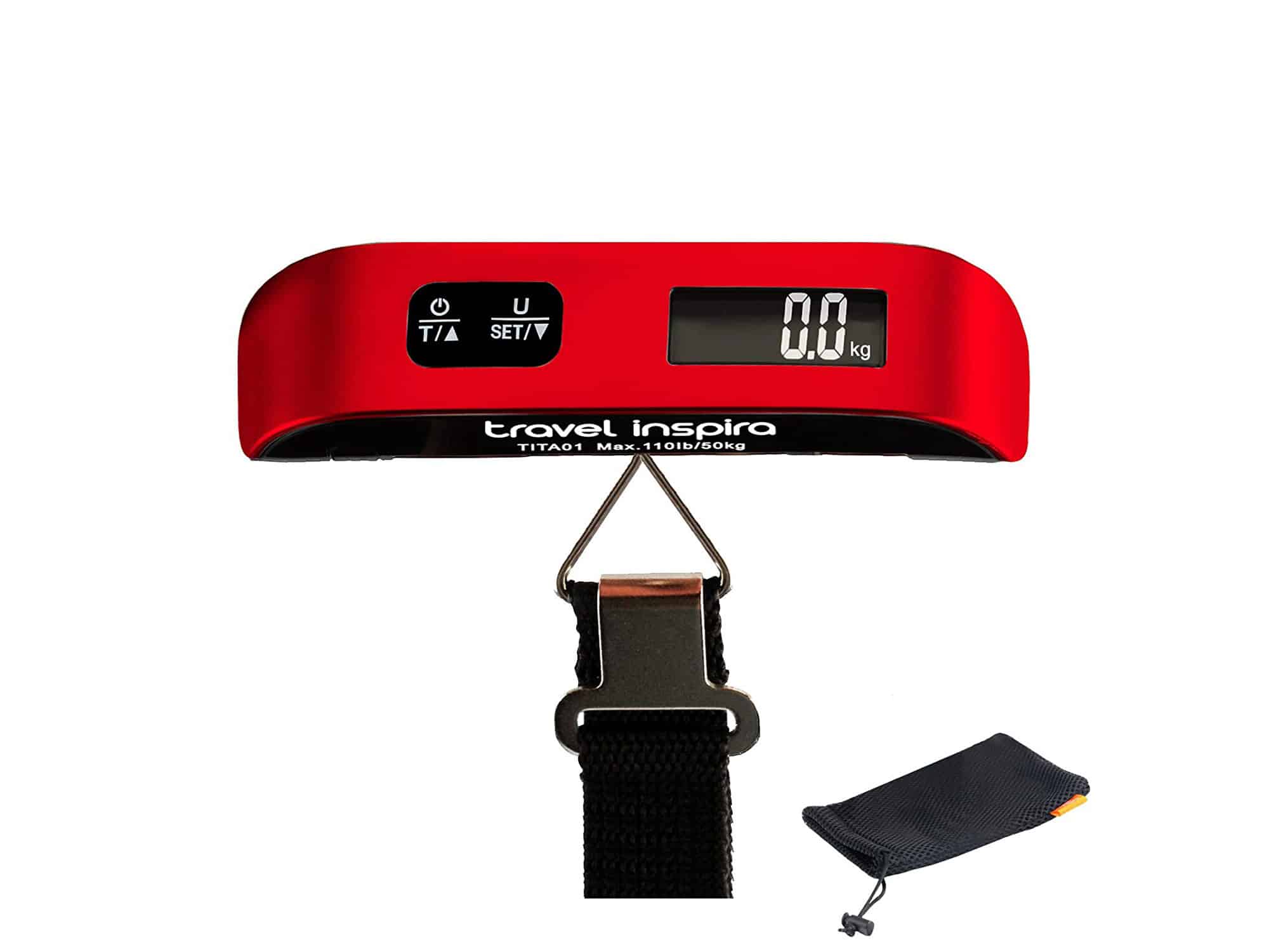 Travel Inspira 110LB Digital Luggage Scale with Overweight Alert, White Backlight LCD Display - Red