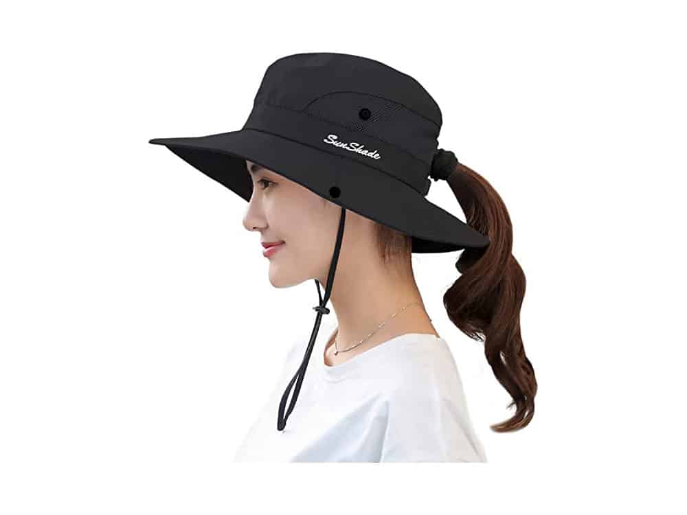 Muryobao Women's Ponytail Sun Hat UV Protection Foldable Mesh Wide Brim Beach Fishing Hat