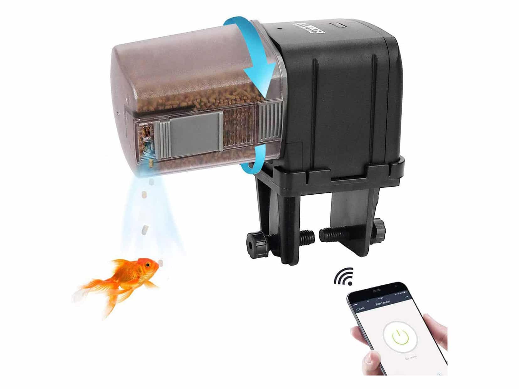 [Upgrade] WiFi Control Automatic Fish Feeder with APP Lychee Aquarium Automatic Fish Feeder, WiFi Control Auto Fish Food Dispenser for Home Office (Black)