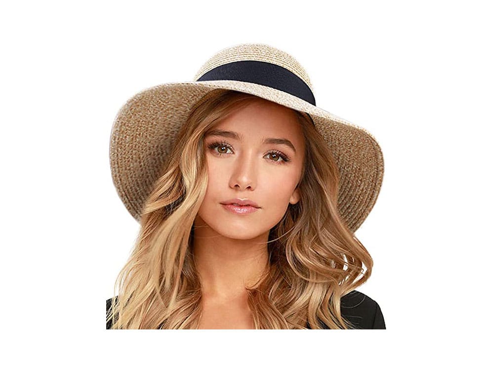 FURTALK Women's Beach Sun Straw Hat UV UPF50 Travel Foldable Brim Summer UV Hat