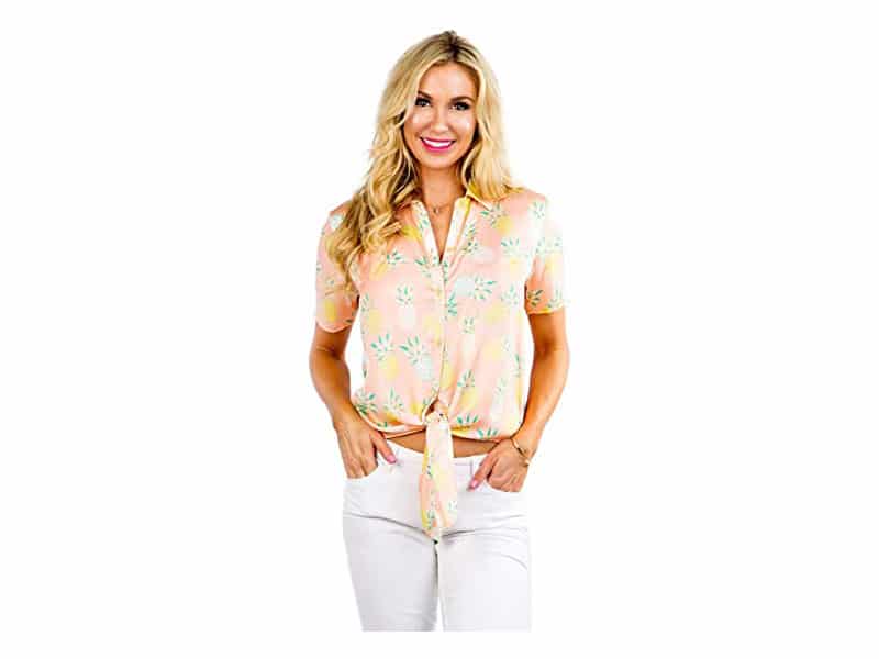 Women's Bright Hawaiian Shirt for Summer - Tropical Tie Front Top Aloha Shirts