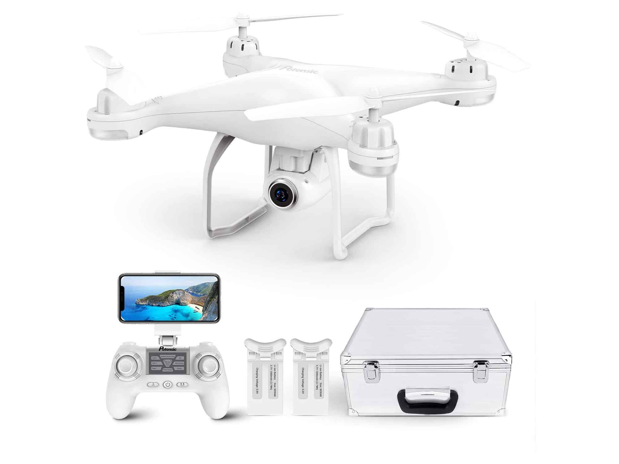 Potensic T25 Drone with 2K Camera for Adults, RC FPV GPS Drone with WiFi Live Video, Auto Return Home, Altitude Hold, Follow Me, Custom Flight Path, 2 Drone Batteries and Carrying Case
