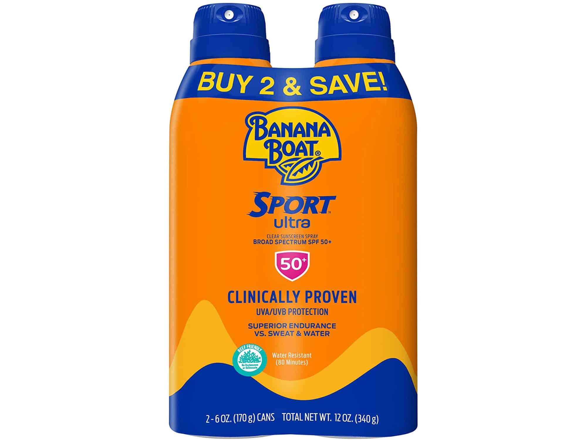 Banana Boat Ultra Sport Reef Friendly Sunscreen Spray, Broad Spectrum SPF 50, 6 Ounces - Twin Pack