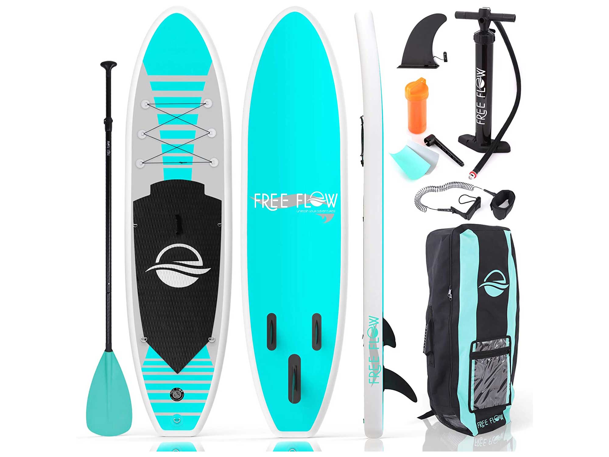 SereneLife Inflatable Stand Up Paddle Board (6 Inches Thick) with Premium SUP Accessories & Carry Bag | Wide Stance, Bottom Fin for Paddling, Surf Control, Non-Slip Deck | Youth & Adult Standing Boat