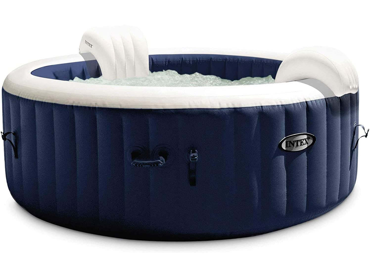 Intex 28429E PureSpa Plus 6.4 Foot Diameter 4 Person Portable Inflatable Hot Tub Spa with 140 Bubble Jets and Built in Heater Pump, Blue