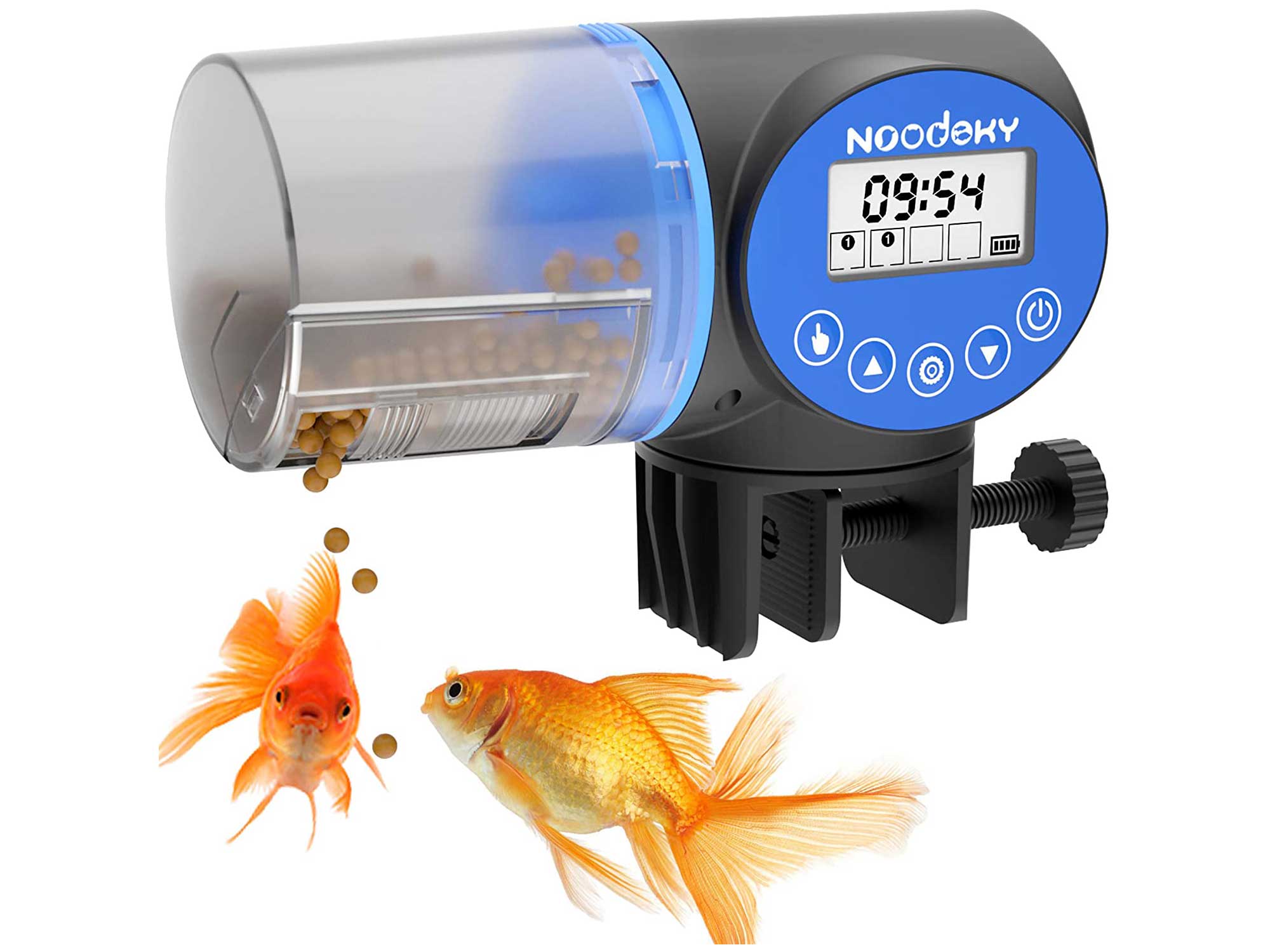 Noodoky Automatic Fish Feeder, Moisture-Proof Electric Auto Fish Food Feeder Timer Dispenser for Aquarium or Small Fish Turtle Tank, Auto Feeding on Vacation or Holidays