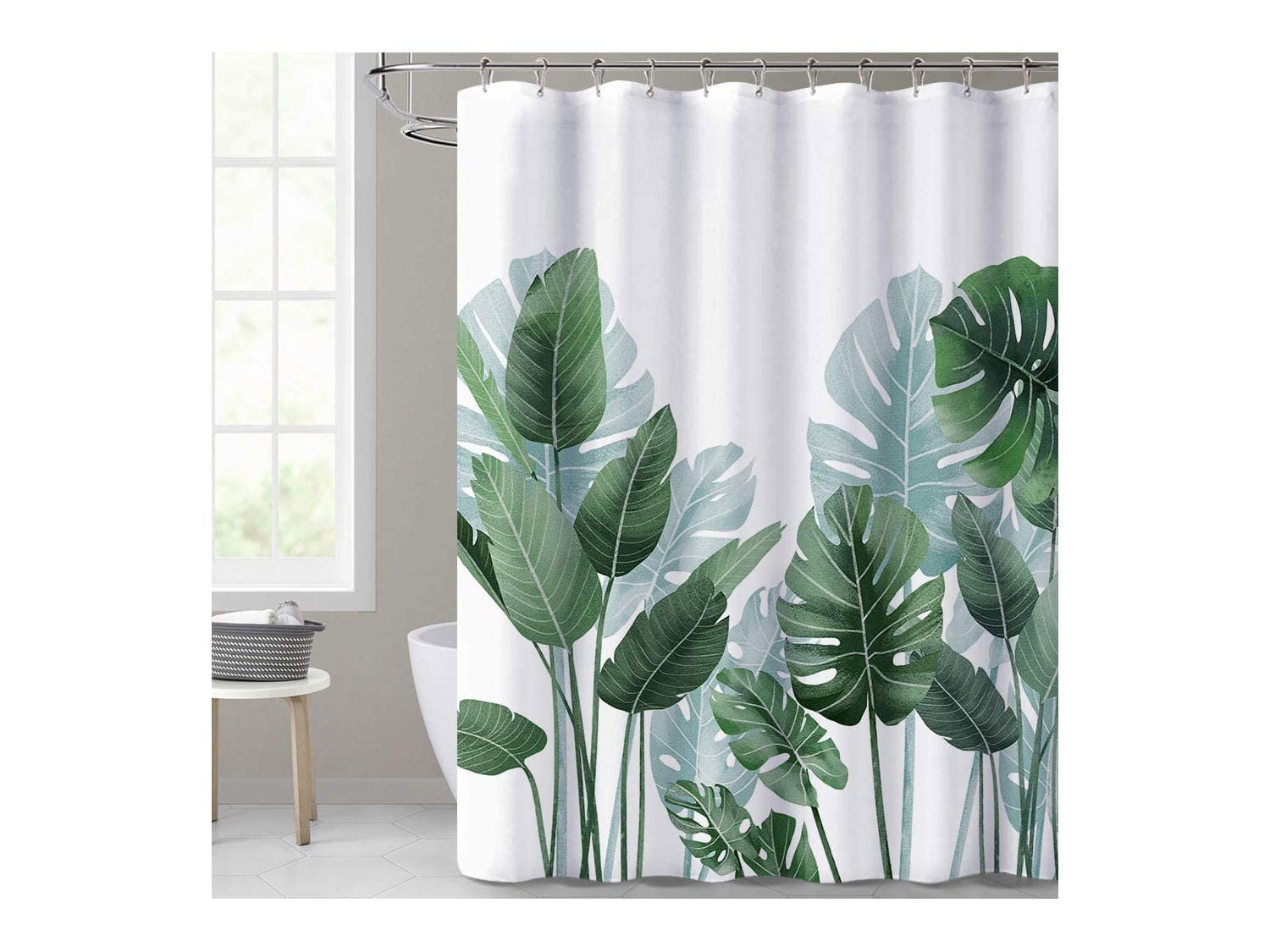 KGORGE Shower Curtains for Bathroom - Tropical Leaves Plant on White Background Odorless Curtain for Bathroom Showers and Bathtubs, 72 x 72 inches Long, Hooks Included