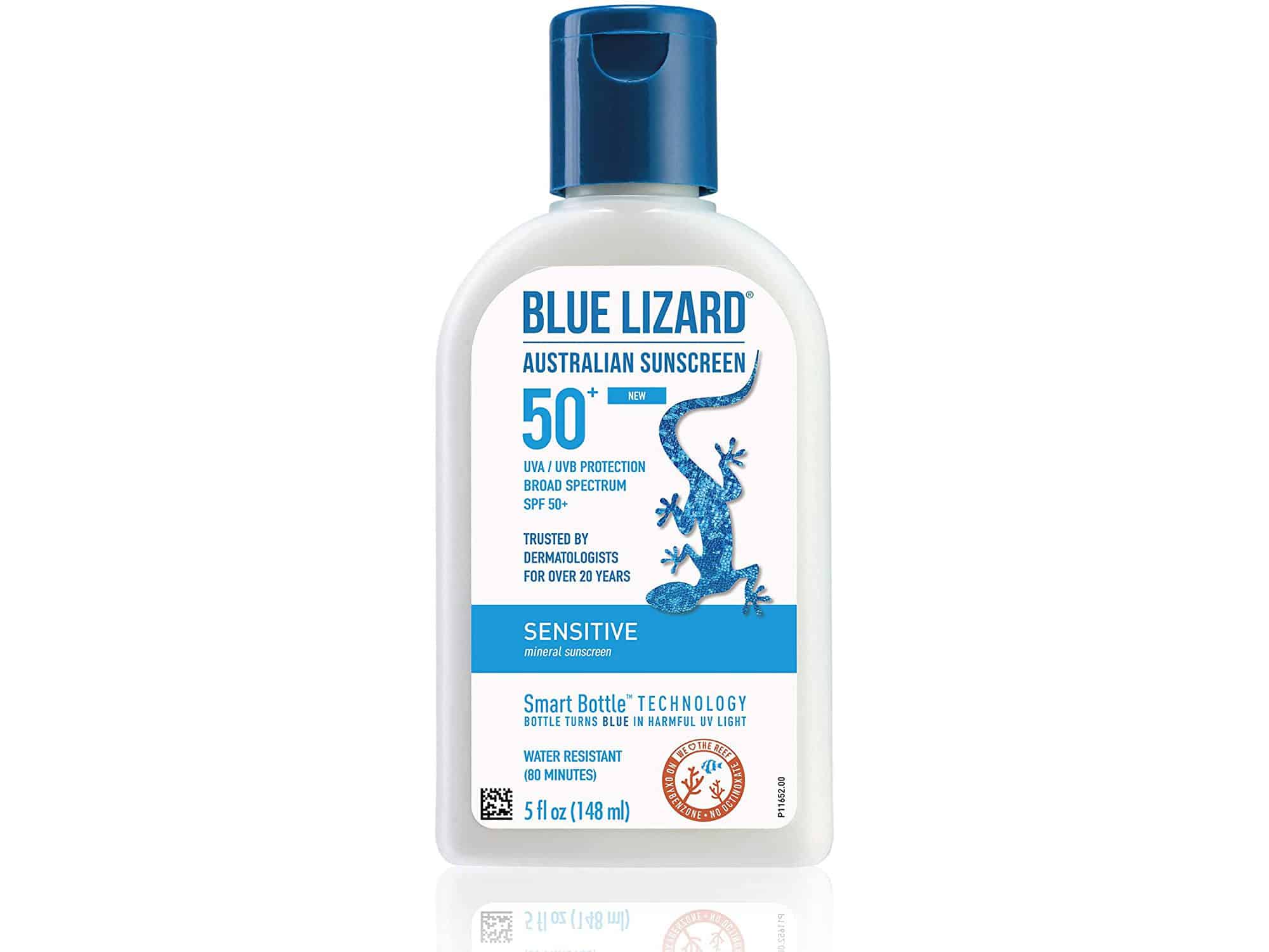 BLUE LIZARD Sensitive Mineral Sunscreen with Zinc Oxide, SPF 50+, Water Resistant, UVA/UVB Protection with Smart Bottle Technology - Fragrance Free, 5 oz