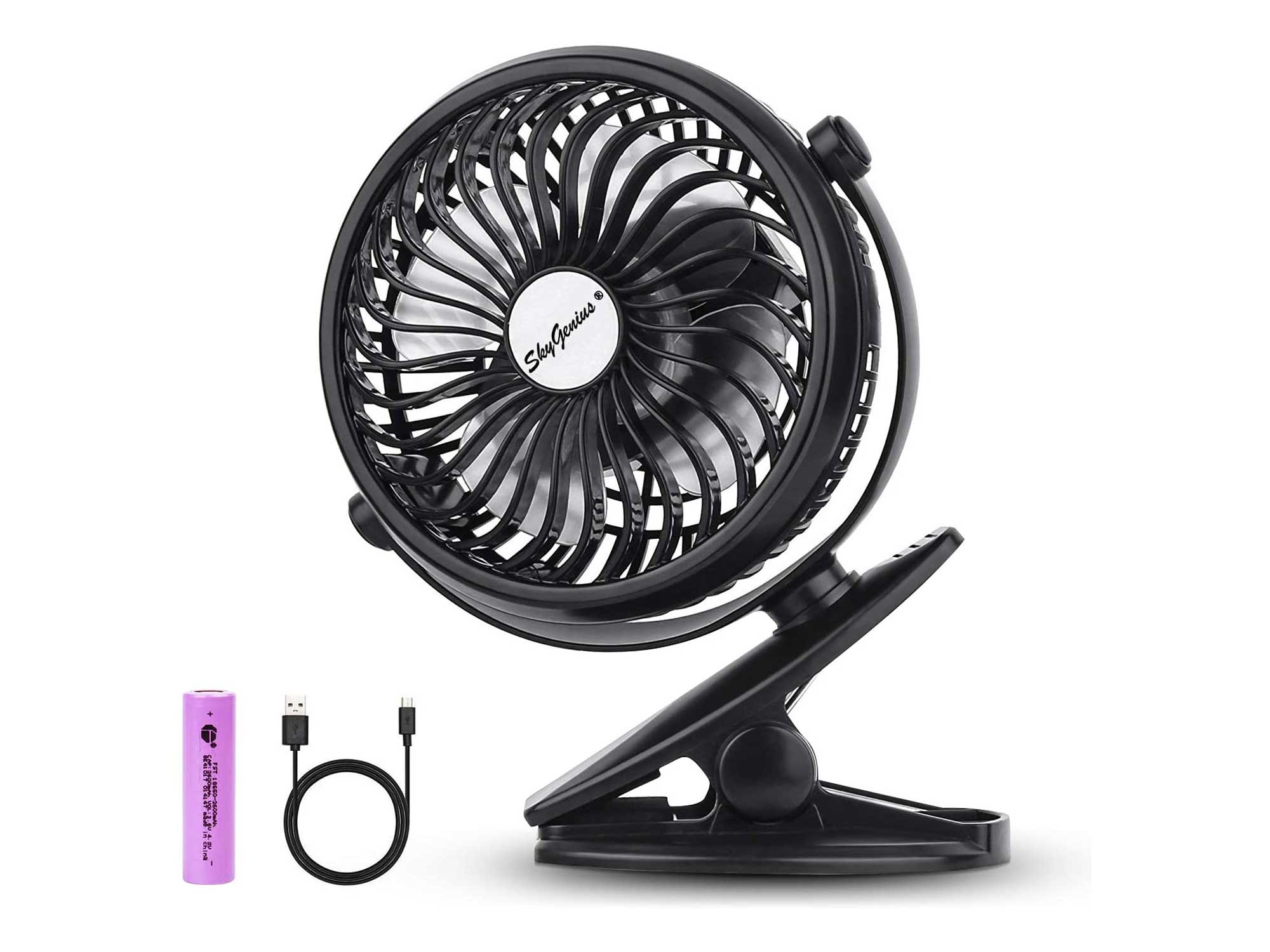 SkyGenius Battery Operated Clip on Mini Desk Fan, Black