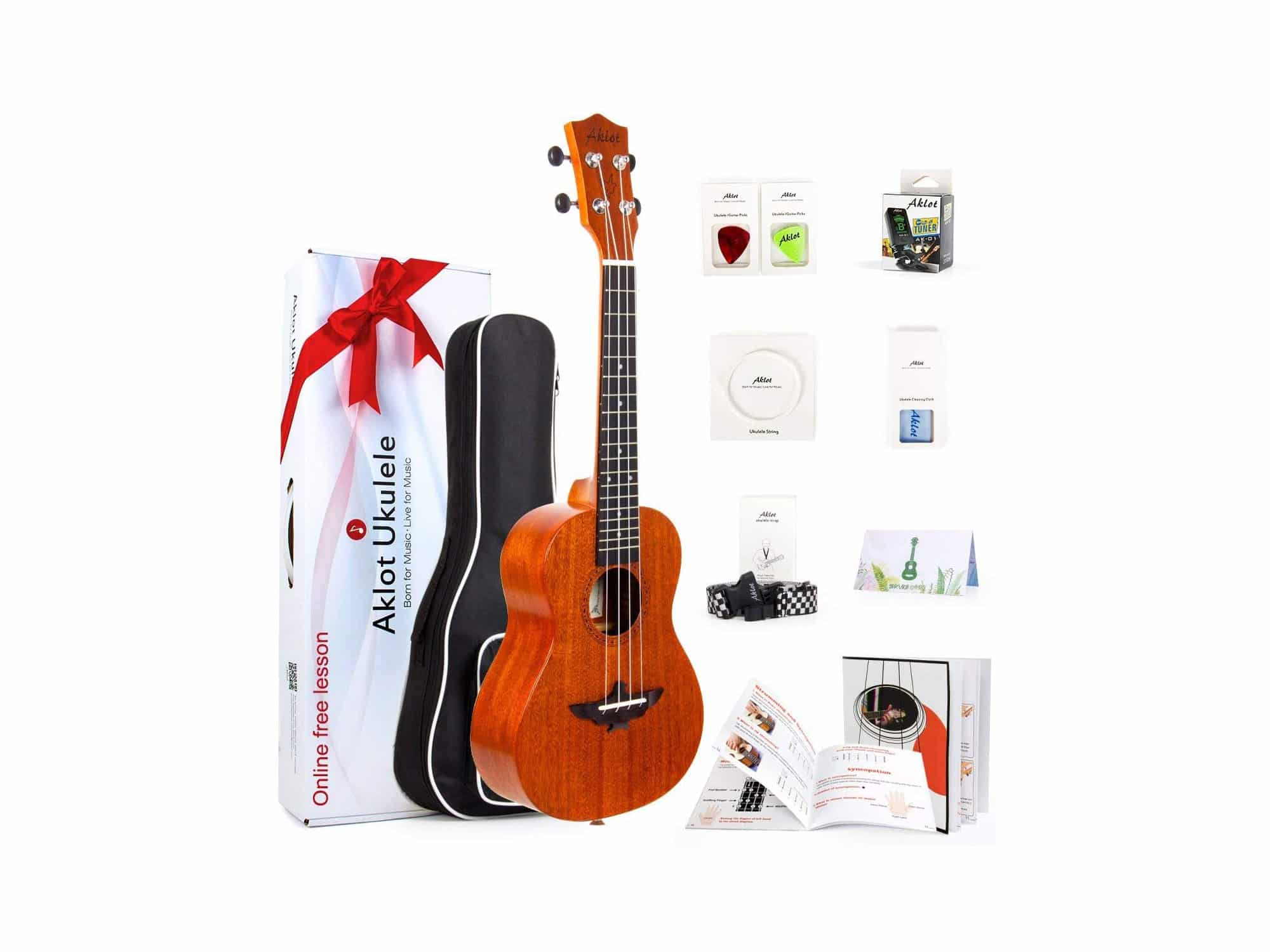 Concert Ukulele 23 Inch Solid Mahogany Uke For Professional Player With Ukulele Beginner Kit ( Gig Bag, Picks, Tuner, Strap, String, Cleaning Cloth, Starter Manual)