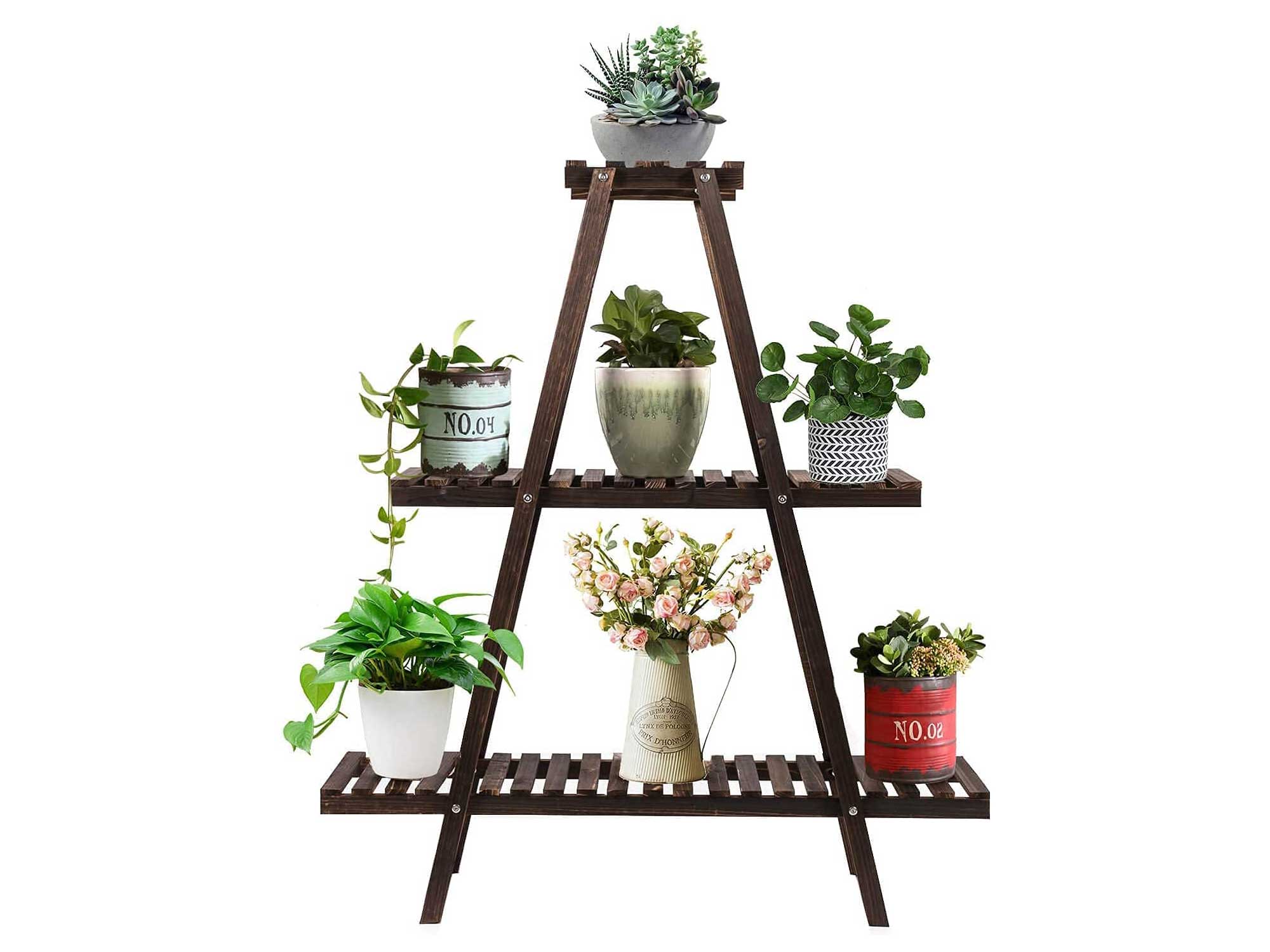 Augosta 3 Tier Wood Plant Stand, Large Multi Tiered Plant Shelf for Multiple Plants, Indoor Flower Pots Stand, Outdoor Plant Shelves Rack Holder