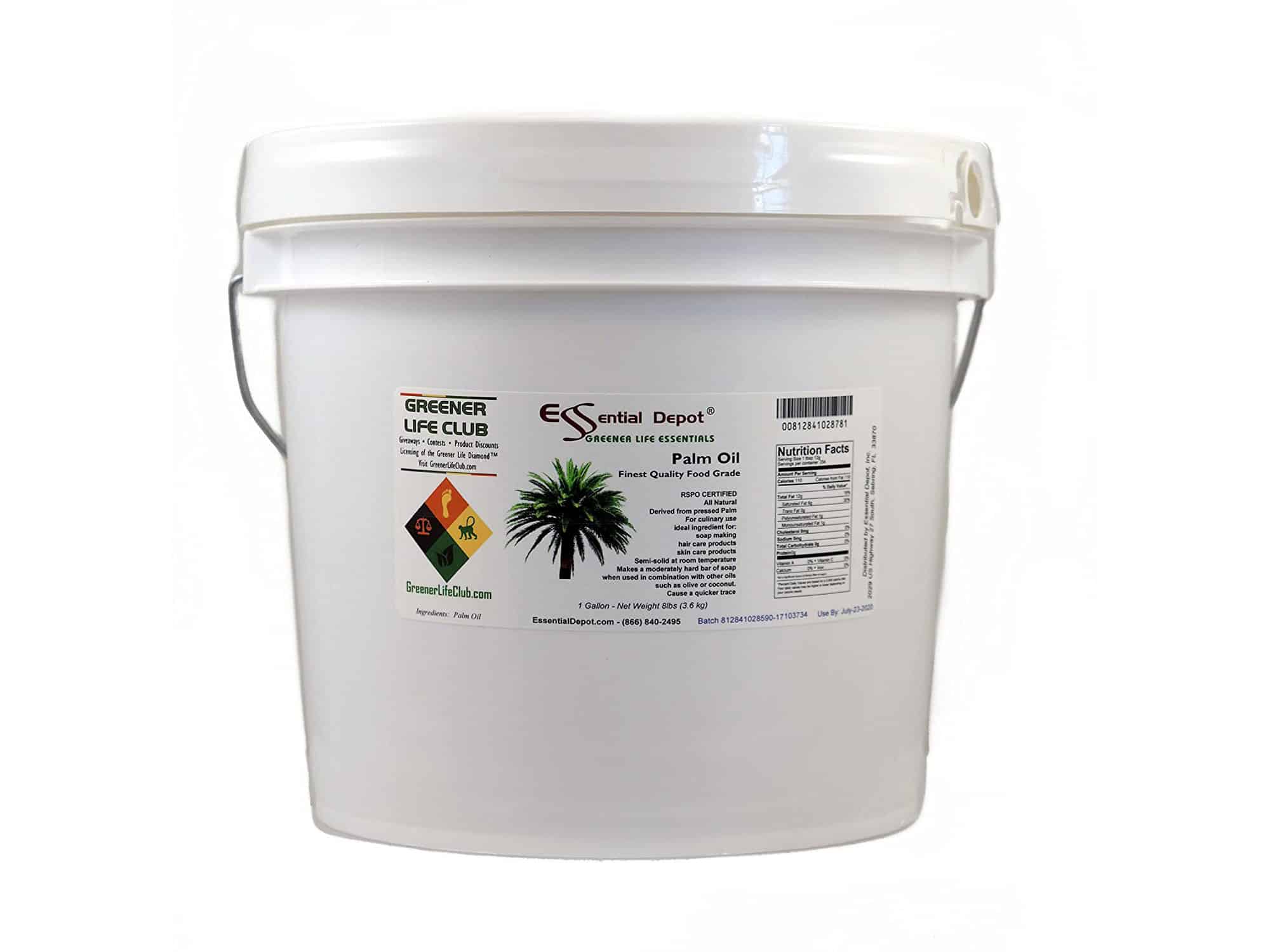 Palm Oil - RSPO Certified - Sustainable - Food Grade - Kosher - Not Hydrogenated - 8 lbs. in a 1 Gallon Pail - HDPE microwavable container with resealable lid and removable handle