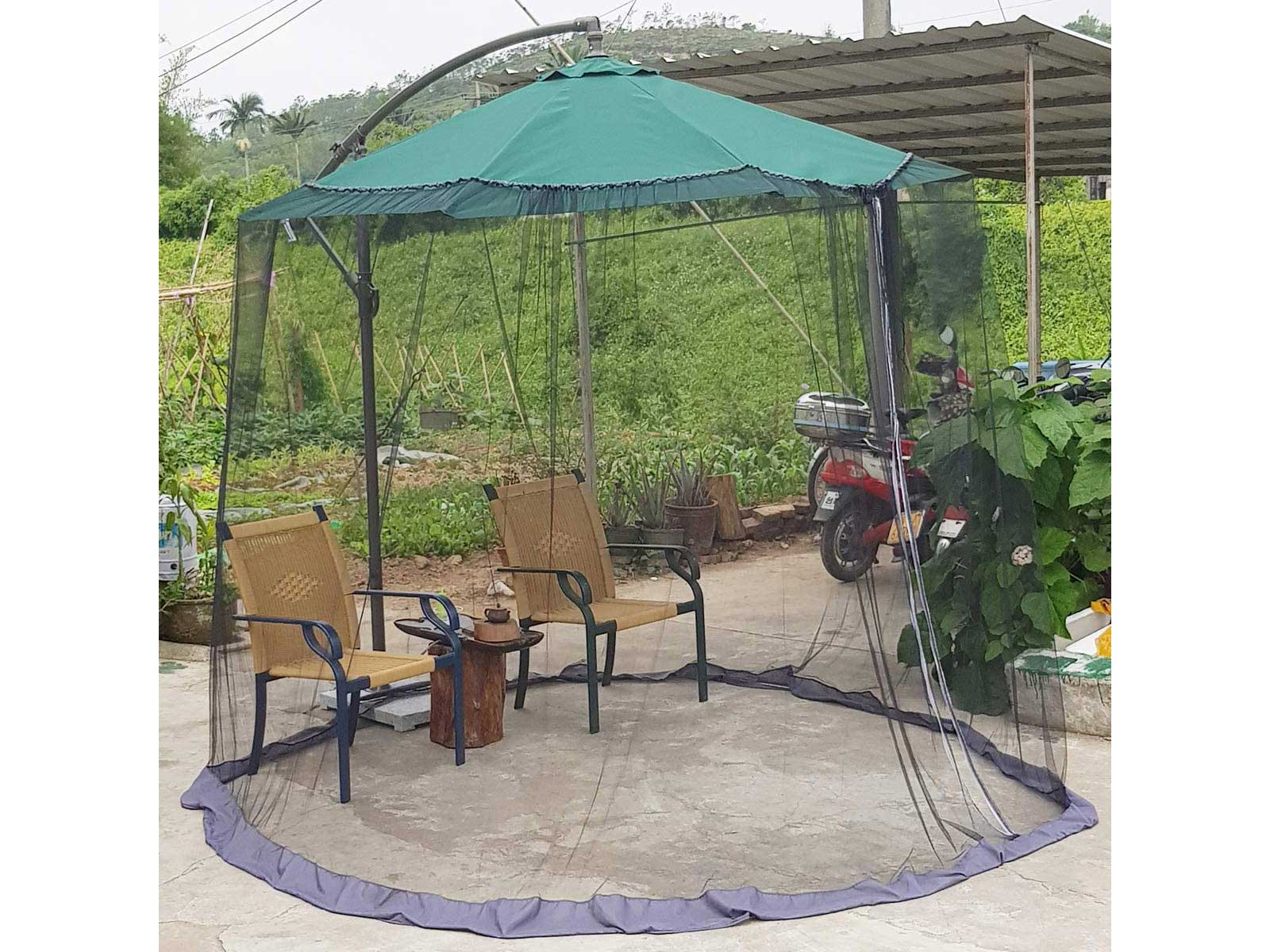 7.5-11ft Black Patio Umbrella Mosquito Netting, with Double Zipper Door, Polyester Mesh Net Screen Universal for Almost Outdoor Market Table Umbrellas & Cantilever Offset Hanging Umbrella w/Tilt