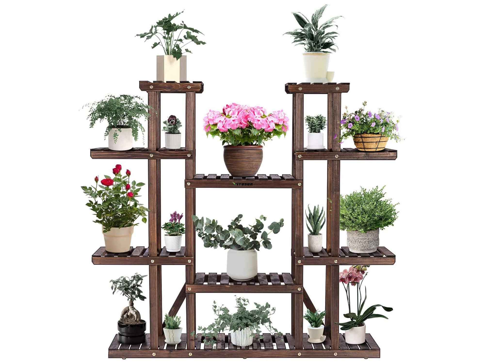 VIVOSUN Plant Stands for Indoor Plants 9 Tier Wooden Plant Shelf 17 Potted Flower Shelf Display Rack Holder 44.5