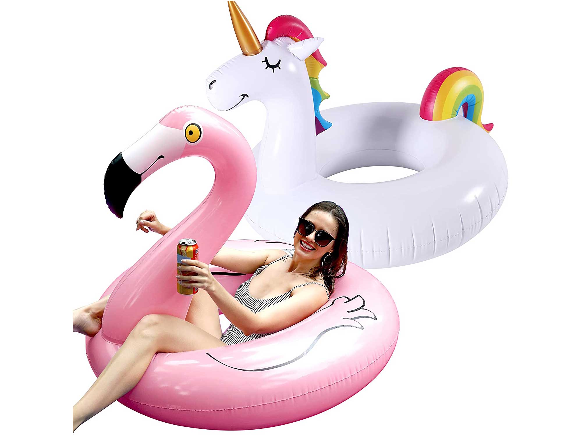 FindUWill 2 Pack 42'' Inflatable Pool Floats Flamingo Unicorn Swim Tube Rings, Beach Floaties, Swimming Toys, Lake and Beach Floaty Summer Toy, Pool Float Raft Lounge for Adults Kids
