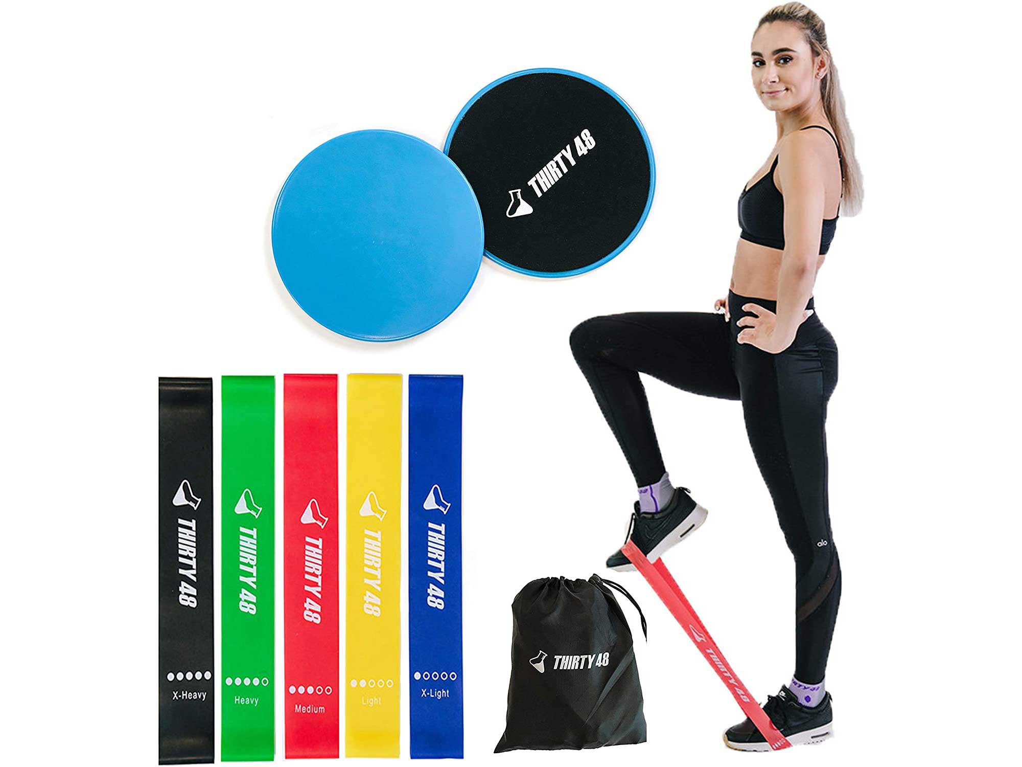 Thirty48 Gliding Discs Core Sliders and 5 Exercise Resistance Bands