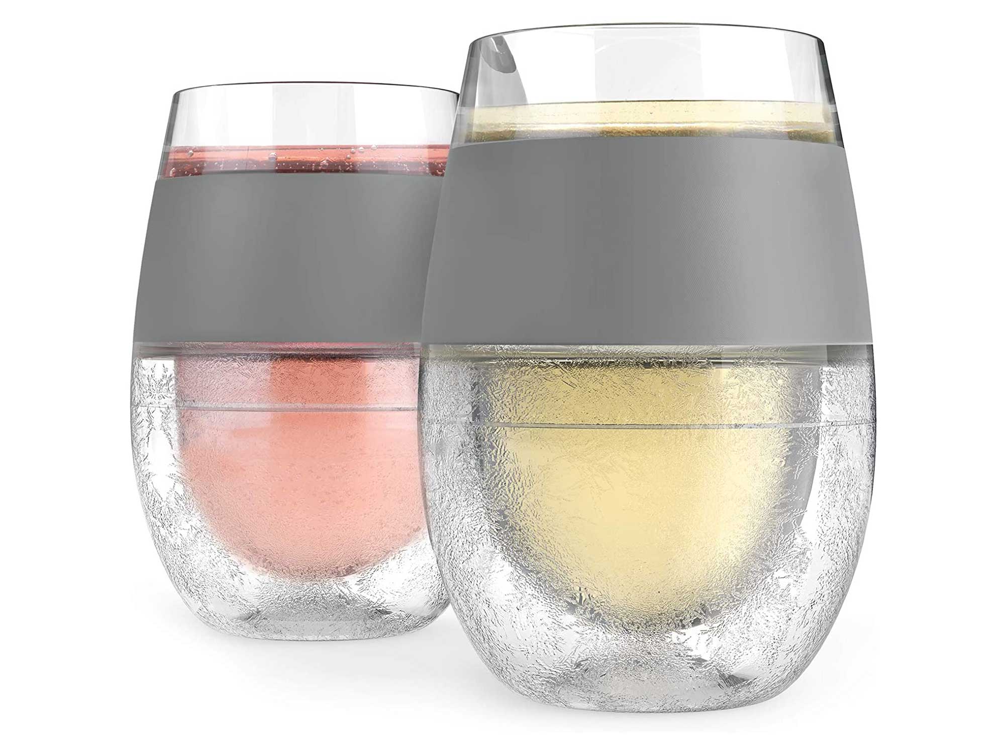 HOST Freeze Cooling Cup, Set of 2 Double Wall Insulated Freezer Chilling Tumbler with Gel, Glasses for Red and White Wine, 8.5 oz, Grey