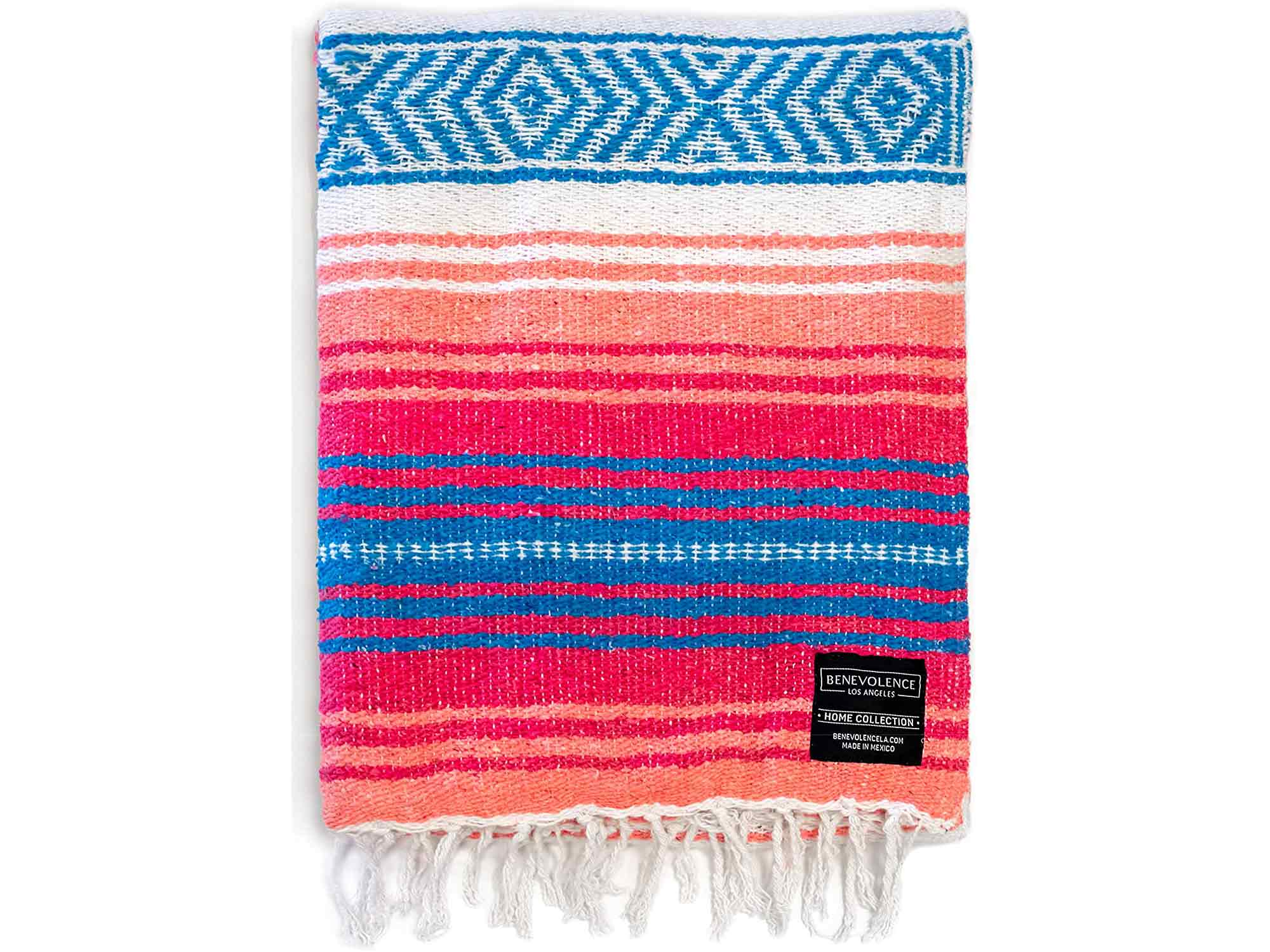 Authentic Mexican Blanket - Park Blanket, Handwoven Serape Blanket, Perfect as Beach Blanket, Picnic Blanket, Outdoor Blanket, Yoga Blanket, Camping Blanket, Car Blanket, Woven Blanket (Coral)