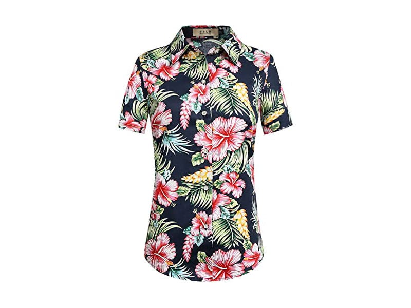 SSLR Women's Floral Button Down Casual Short Sleeve Aloha Hawaiian Shirt