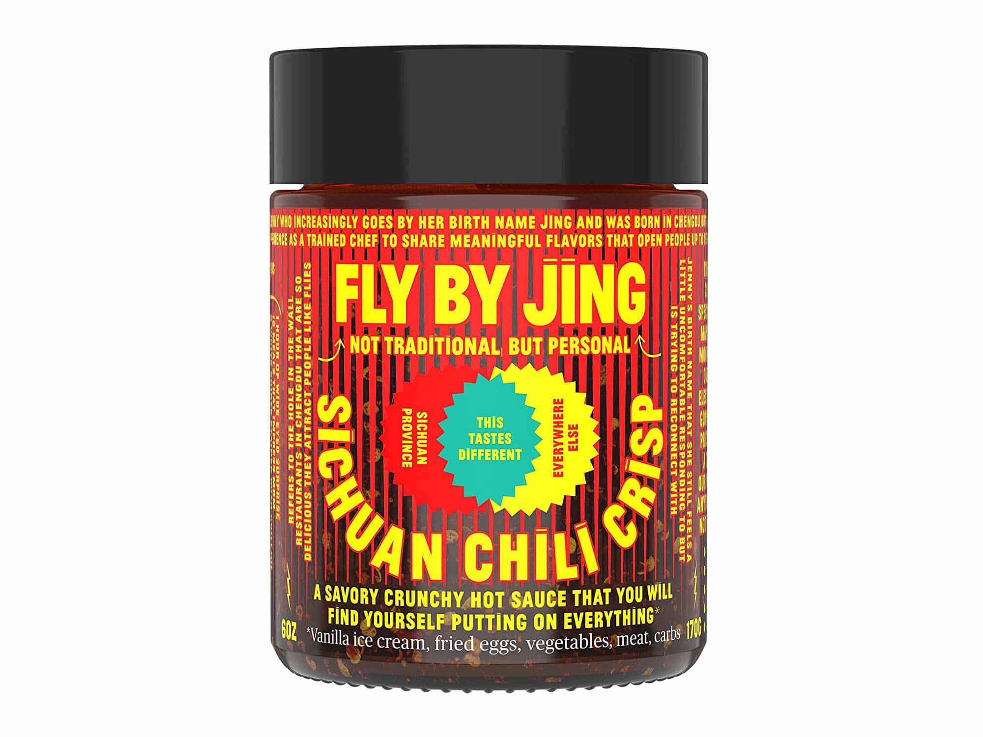FLY BY JING Sichuan Chili Crisp 6oz, Deliciously Savory Umami Spicy Tingly Crispy Gourmet All Natural Vegan Gluten Free Hot Chili Oil Sauce with Sichuan Pepper, Good on Everything