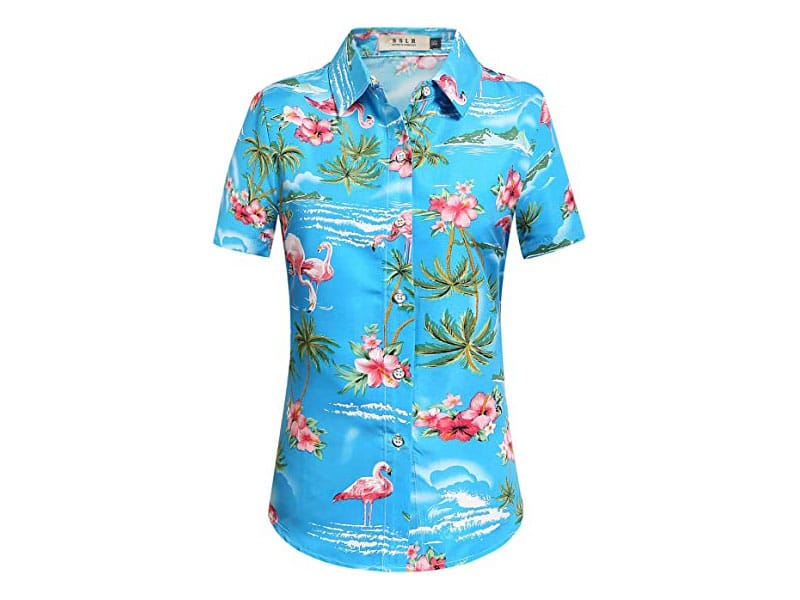 SSLR Womens Flamingo Shirt Casual Short Sleeve Hawaiian Shirts for Women