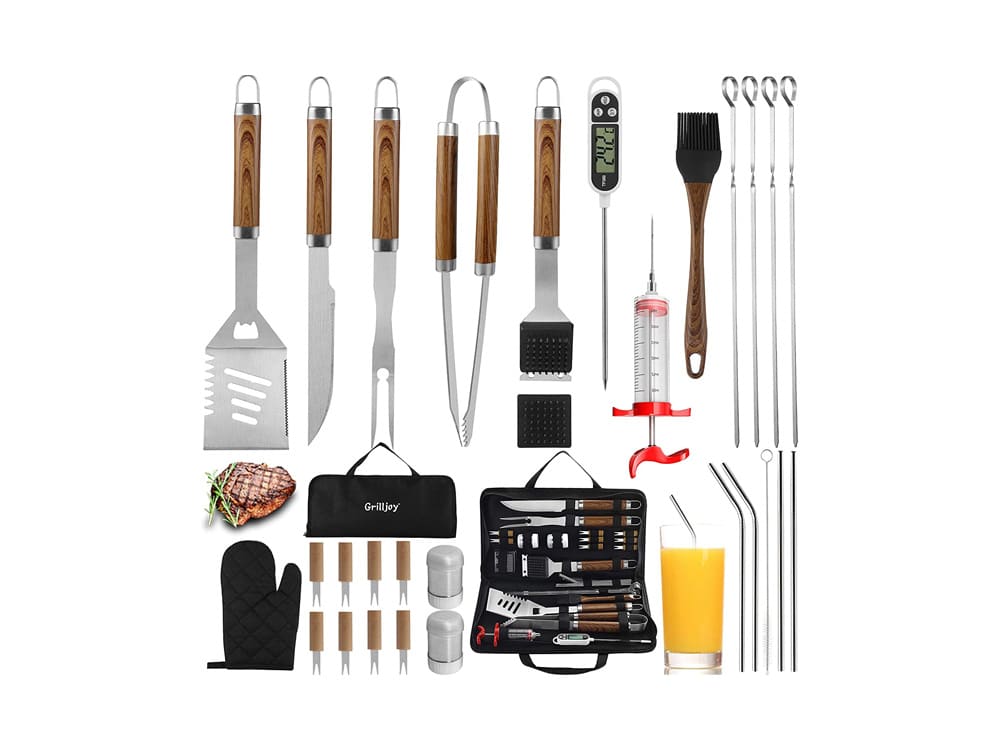 grilljoy 30PCS BBQ Grill Tools Set with Thermometer and Meat Injector