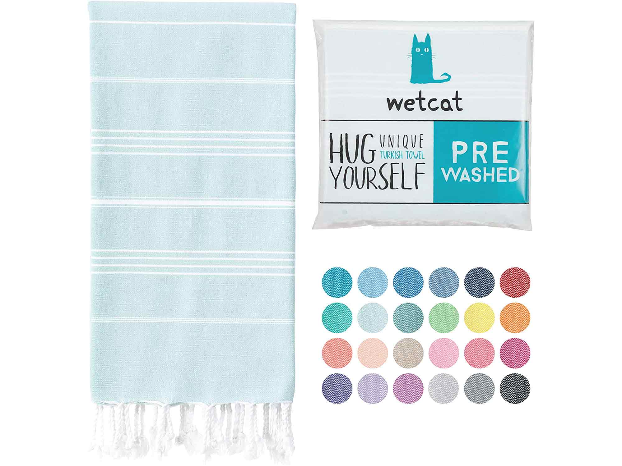 WETCAT Turkish Beach Towel (38 x 71) - Prewashed for Soft Feel, 100% Cotton - Quick Dry Bath Towels with Lively Colors - Unique Turkish Towels for Bathroom - [Aqua]