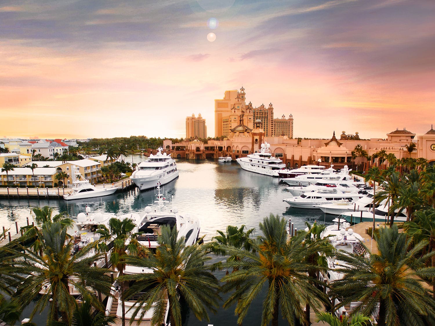 A boat marina at the Atlantis Paradise Island beach resort.