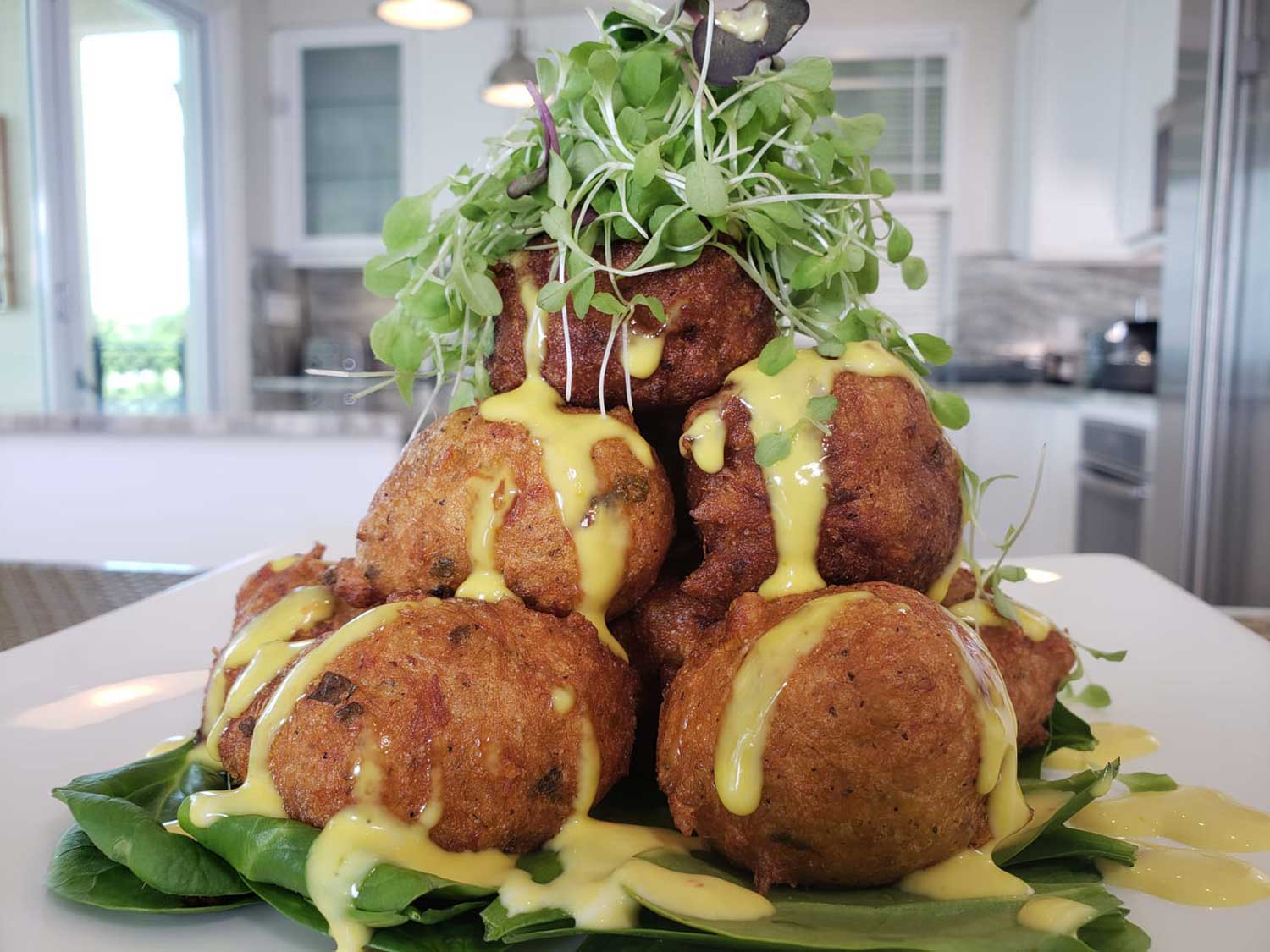 A pile of crispy fried fish cakes