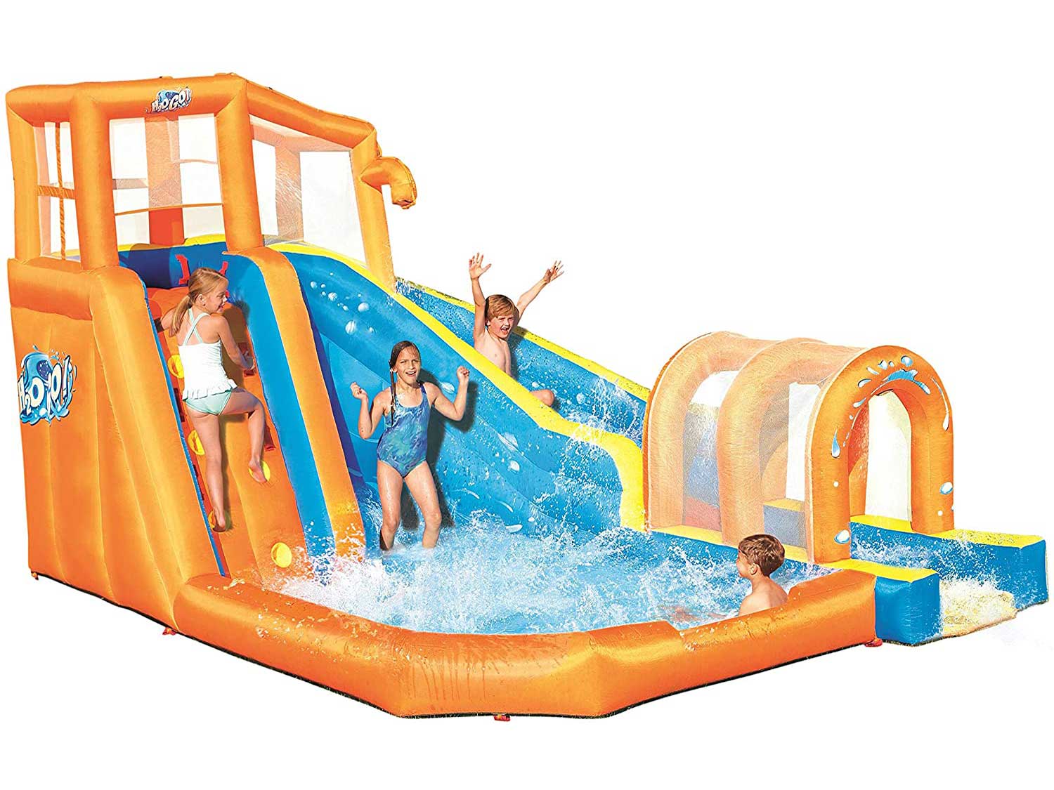 Bestway Hurricane Tunnel Blast Inflatable Water Park Play Center | Includes Big Water Slide, Water Blob, Climbing Wall, and Pool Area | Outdoor Summer Fun for Kids & Families