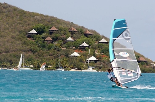 Racers beat upwind from the Bitter End Yacht Club, Virgin Gorda.