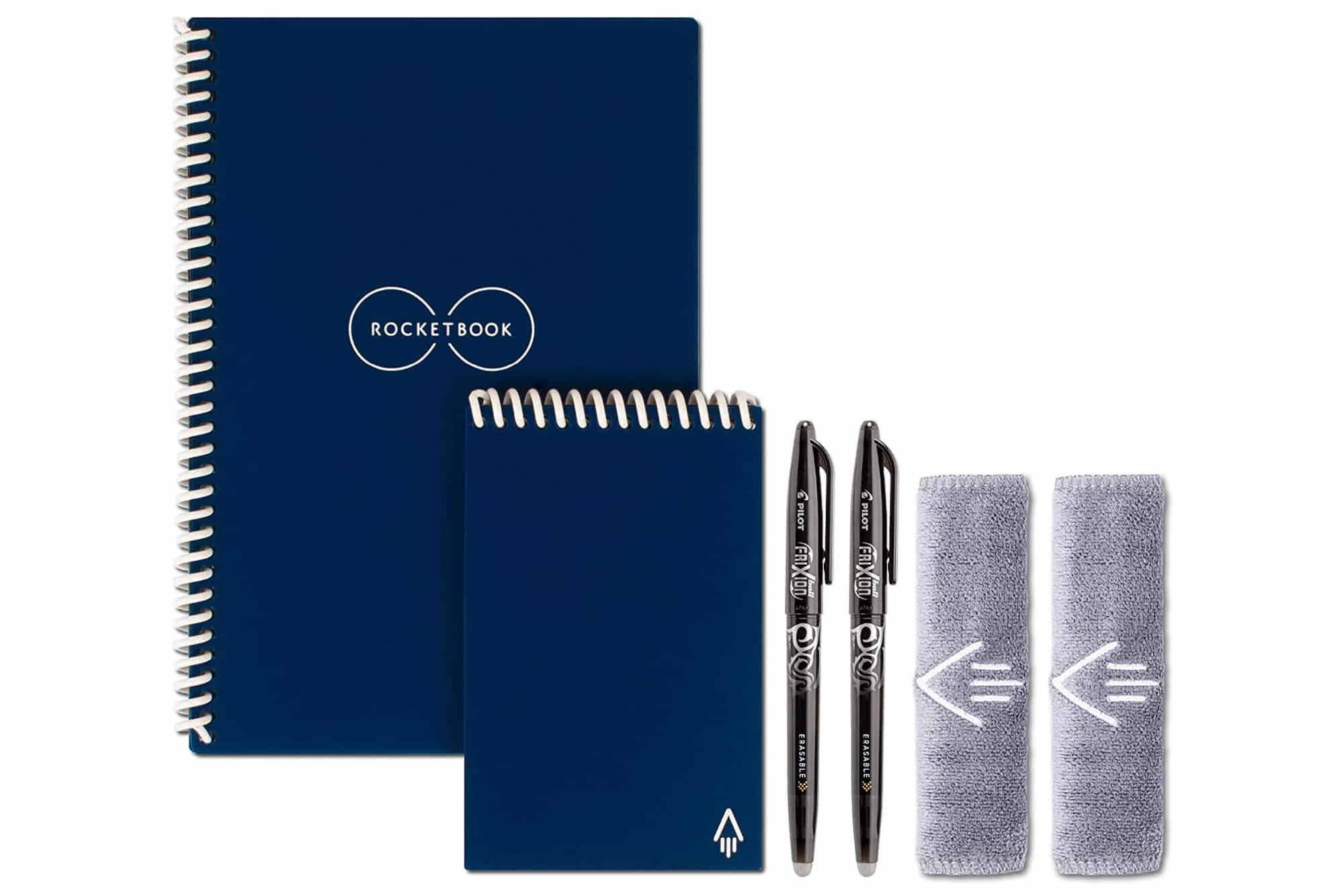 Rocketbook Smart Reusable Notebook Set - Dot-Grid Eco-Friendly Notebook with 2 Pilot Frixion Pens & 2 Microfiber Cloths Included - Midnight Blue Covers, Executive (6