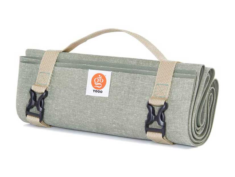 YOGO Ultralight Travel Yoga Mat - with Attached Carrying Strap - Foldable Lightweight Thin Yoga Mat – Eco-Friendly Natural Tree Rubber with Extra Grip – Non Slip, Washable – Perfect for On The Go