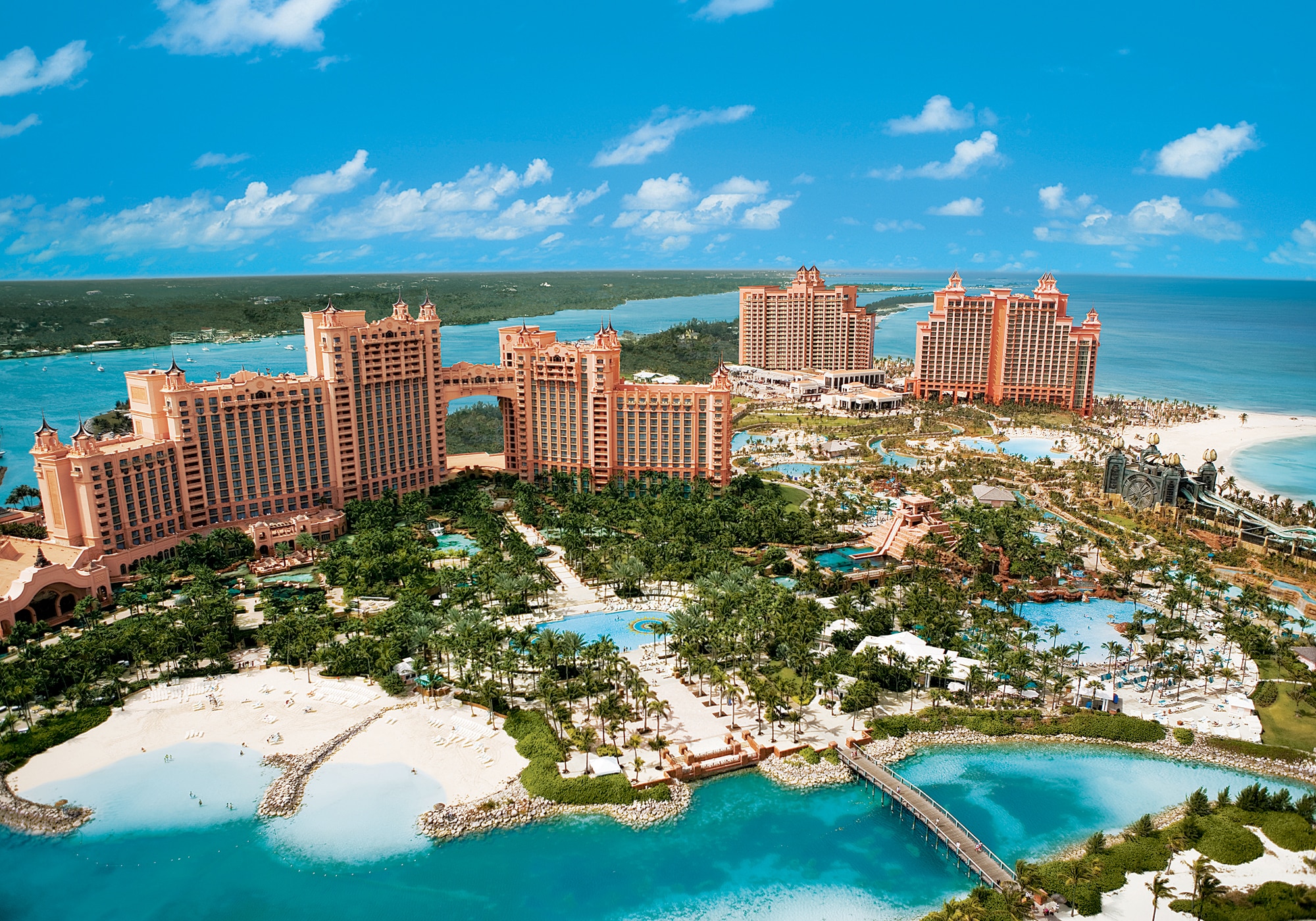 An aerial view of Atlantis Paradise Island in the Bahamas.