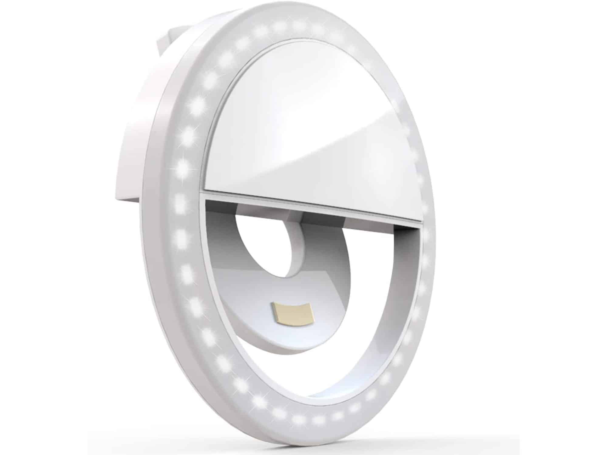 Auxiwa Clip on Selfie Ring Light [Rechargeable Battery] with 36 LED for Smart Phone Camera Round Shape, White