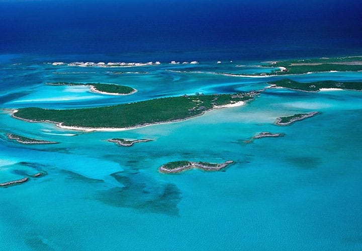 Overhead view of Fowl Cay Resort, Bahamas