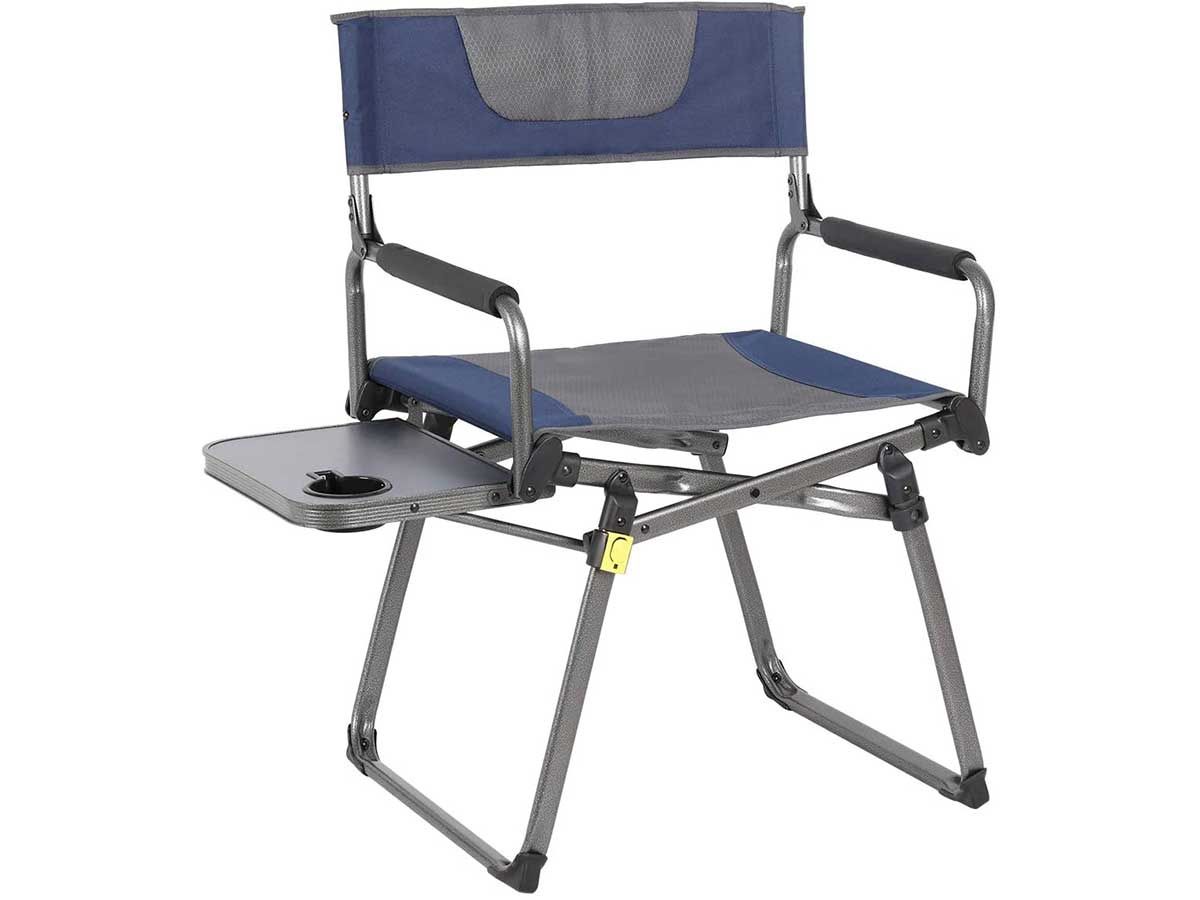 PORTAL Compact Folding Directors Chair Heavy Duty Folding Chair Padded with Carry Strap, Side Table and Armrest,Supports 300 lbs, Blue, Regular (DC-1013)