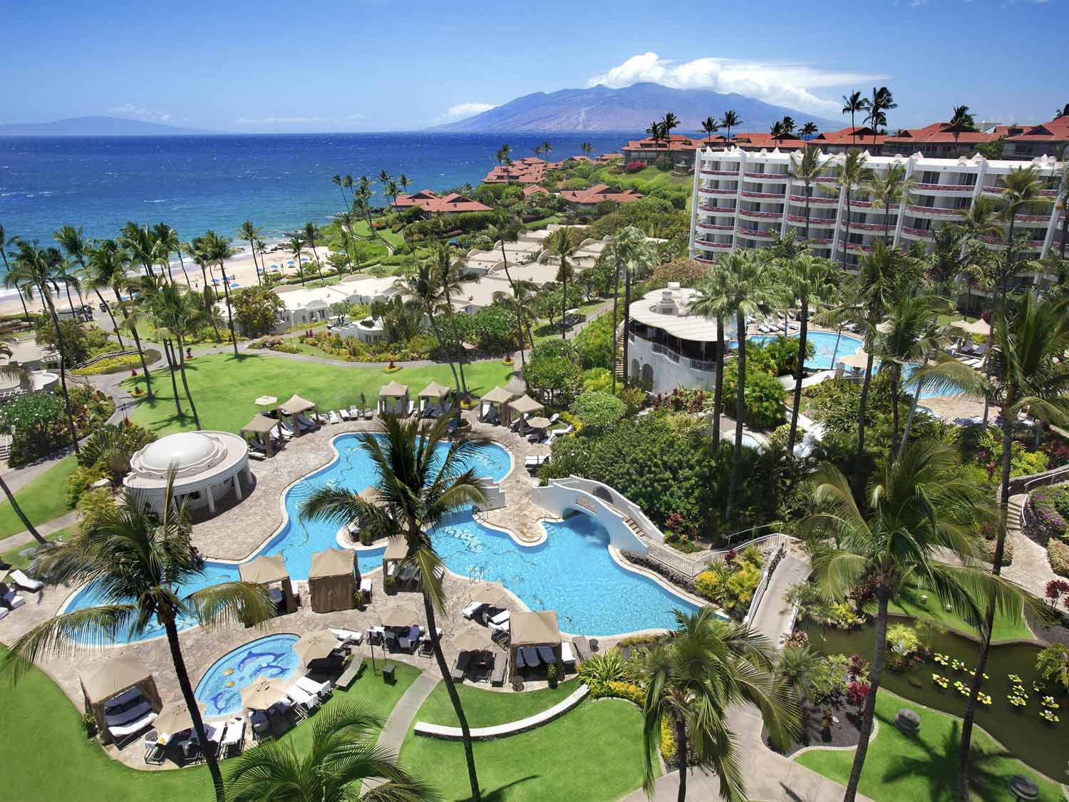 The Fairmont Kea Lani features three pools and a prime location on Wailea’s Polo Beach