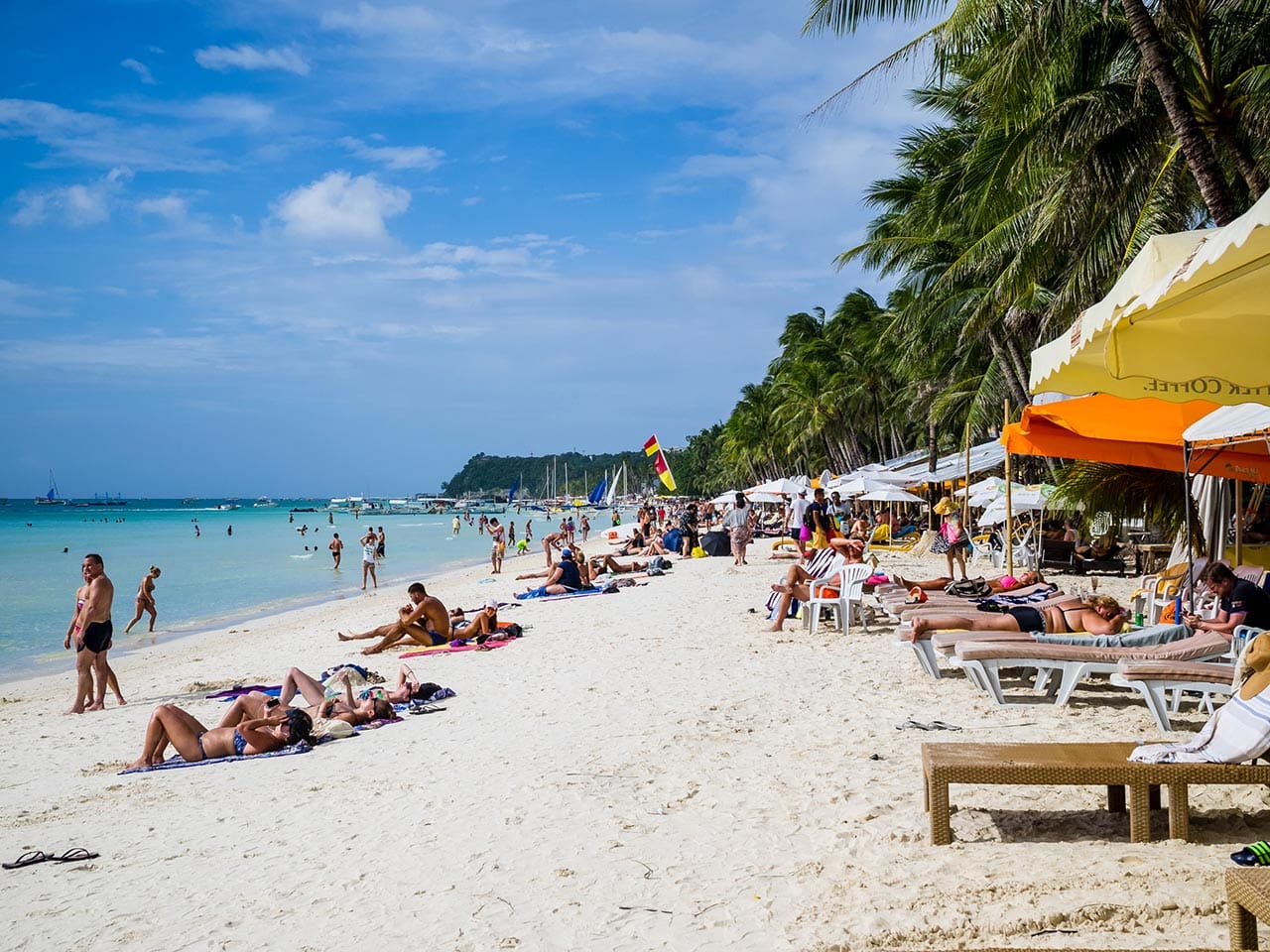 A crowded beach on Boracay in the Philippines