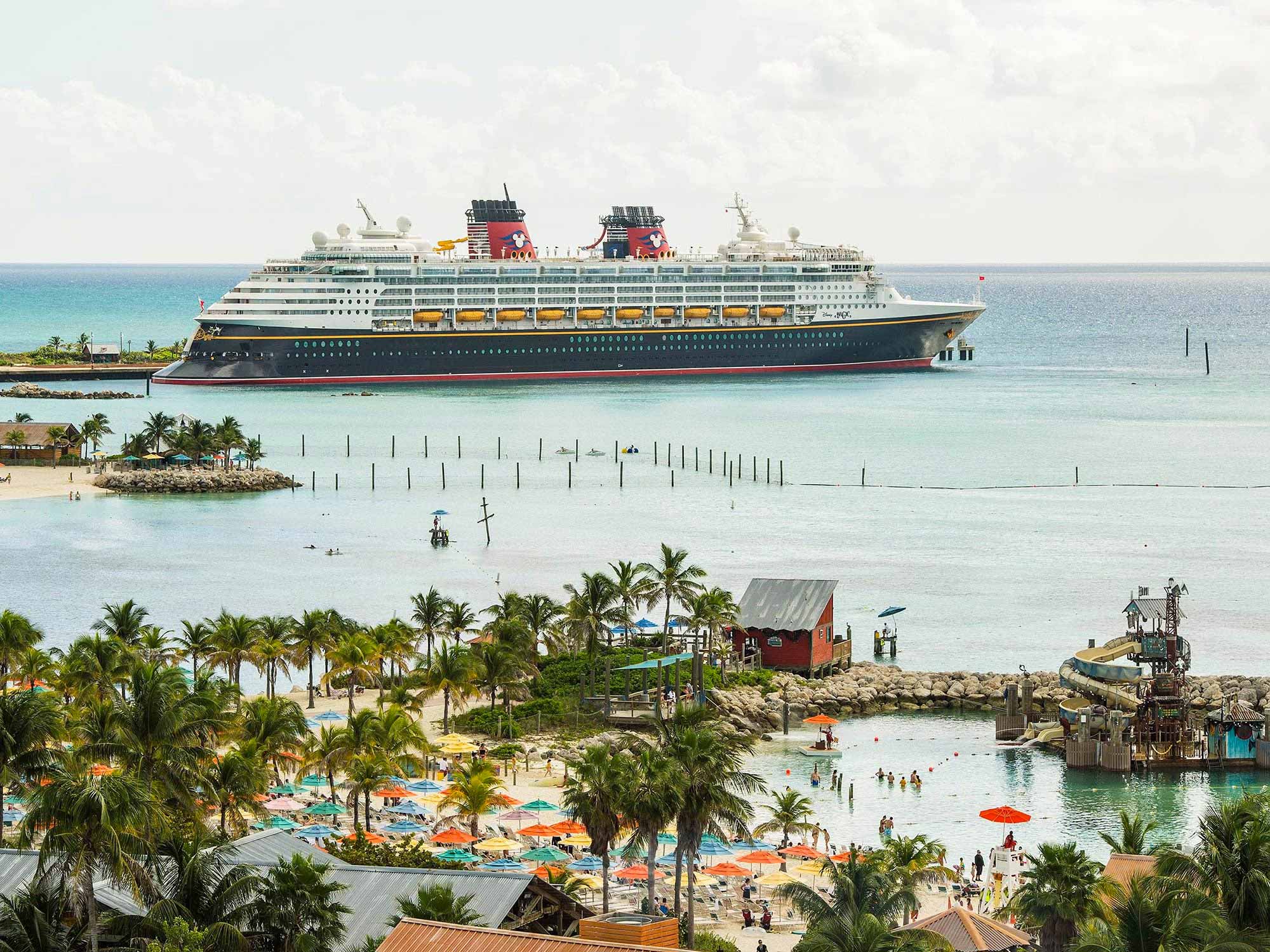 The Disney Magic docks at Castaway Cay