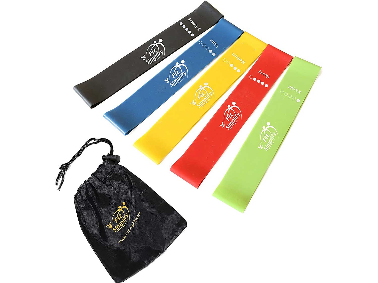 Fit Simplify Resistance Loop Exercise Bands with Instruction Guide and Carry Bag, Set of 5