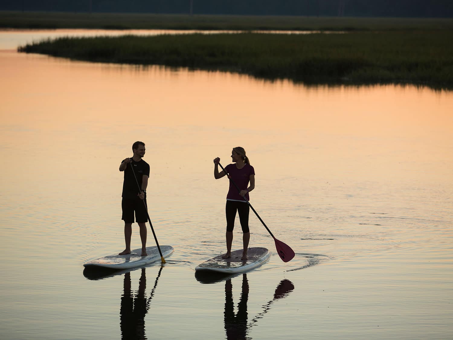 Two people paddleboarding.