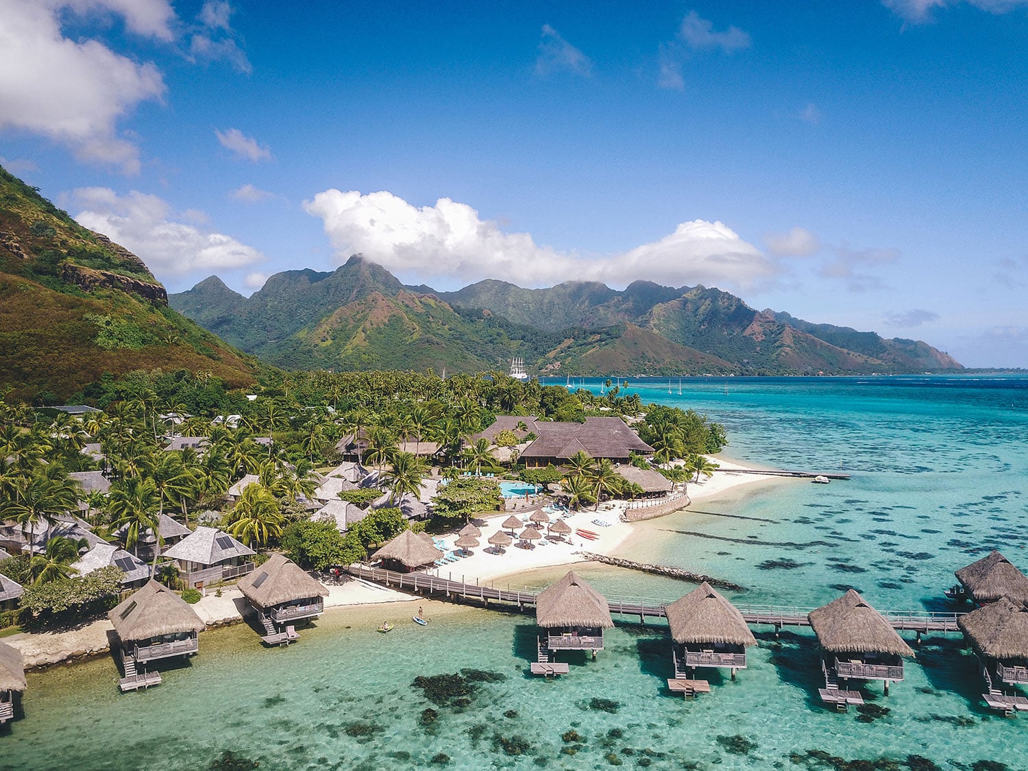 Hilton Moorea Lagoon and Resort overwater bungalows.