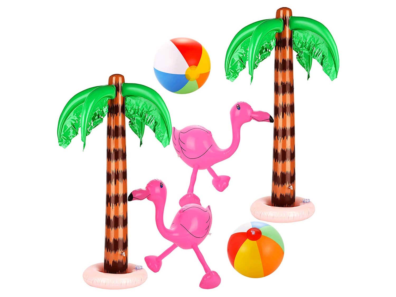 inflatable trees and flamingos