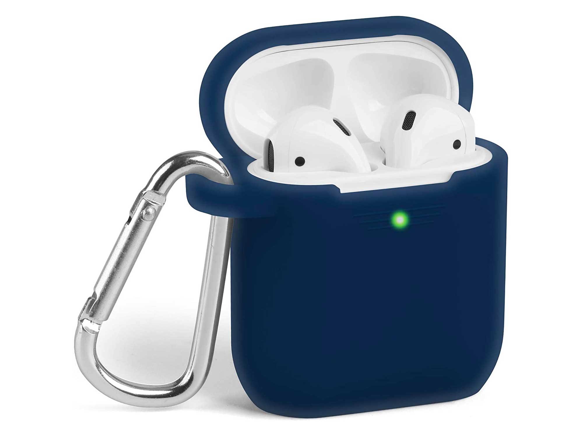 AirPods Case, GMYLE Silicone Protective Shockproof Case Cover Skins with Keychain Compatible with Apple AirPod 2 and 1, Navy Blue [Front LED Visible]