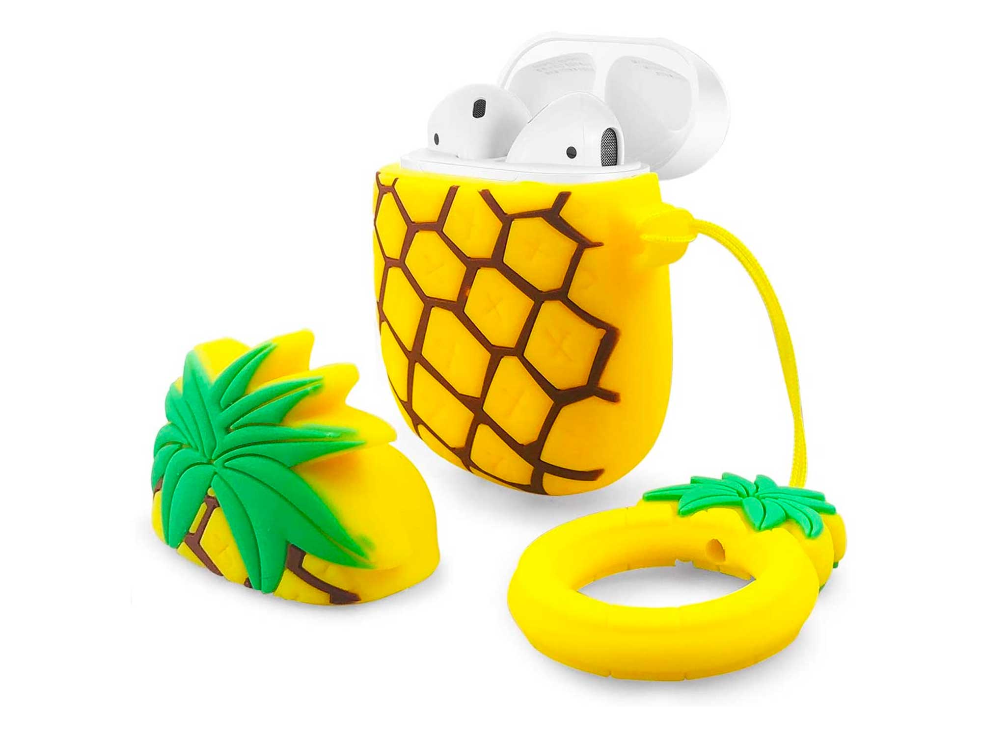 YDY Airpods Case AirPods Accessories Shockproof Portable & Protective Silicone Cover and Skin with Carabiner for Apple Airpods Charging Case - Pineapple (Pineapple)