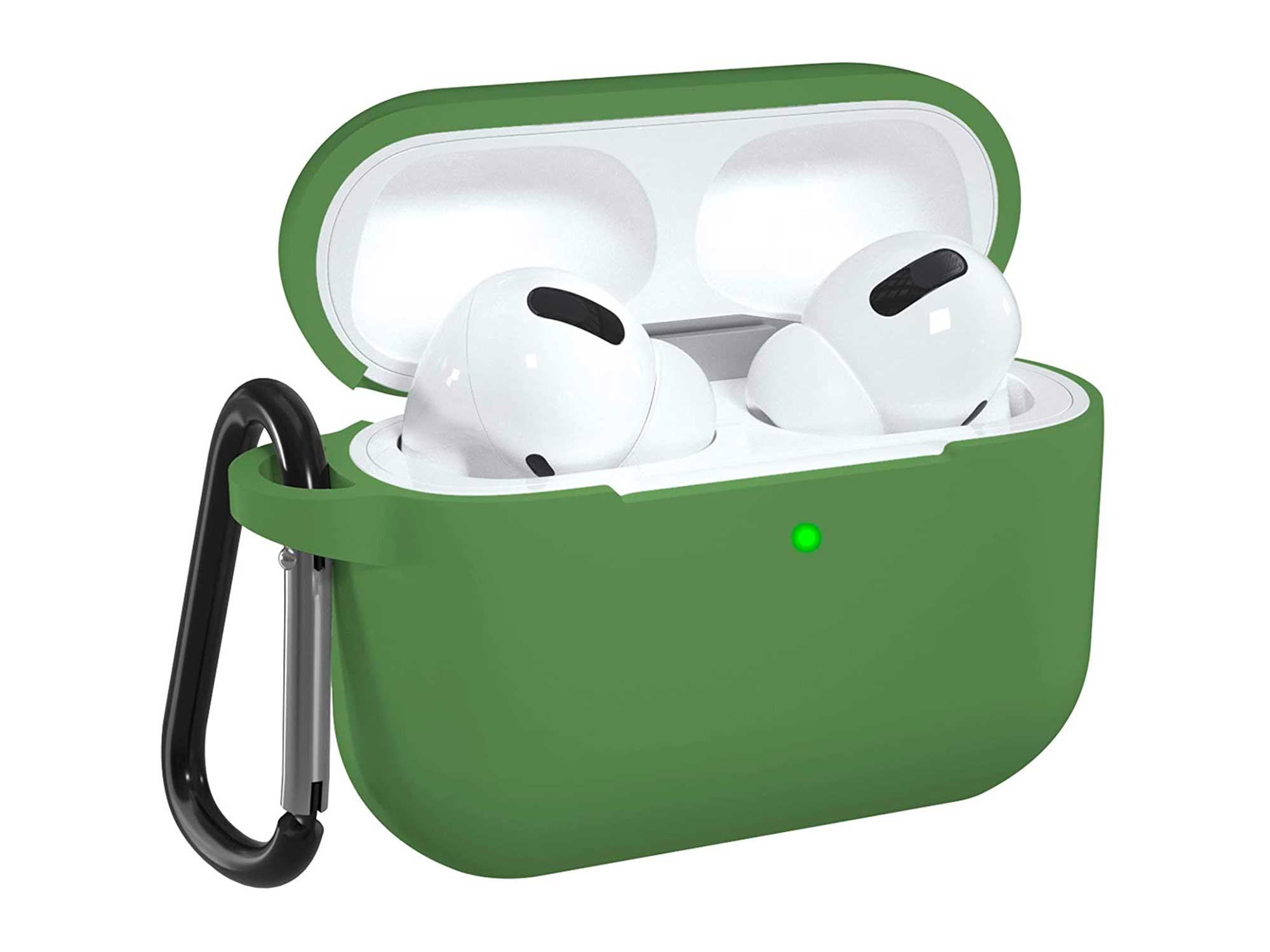 DGege Silicone Case Cover Compatible with Apple AirPods Pro, Protective Case with Carabiner for Airpods 3 (Front LED Visible), Olive Green