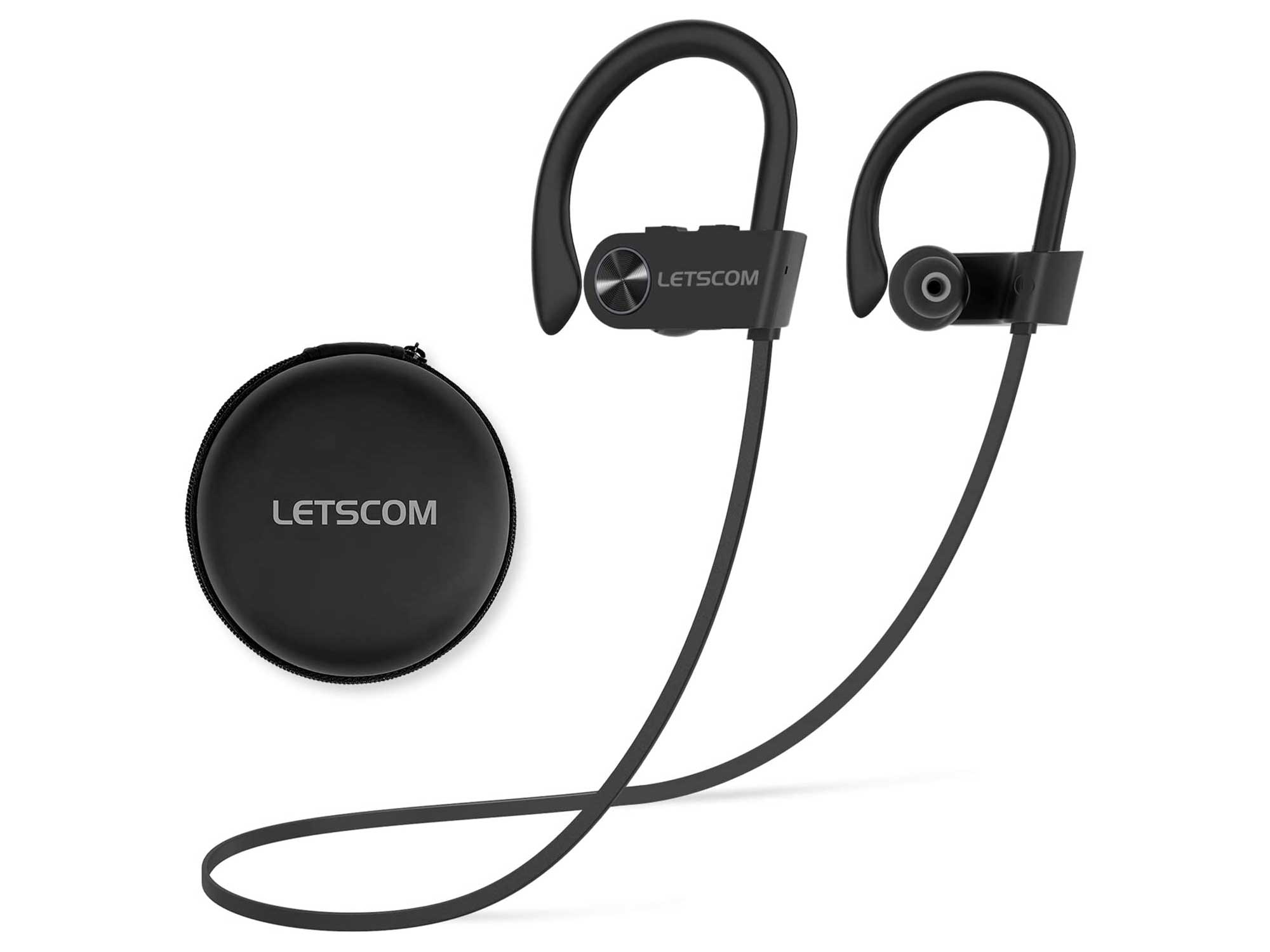 Bluetooth Headphones, LETSCOM Wireless Earbuds V5.0 IPX7 Waterproof Noise Cancelling Headsets, Richer Bass & HiFi Stereo Sports Earphones 8 Hours Playtime Running Headphones with Travel Case