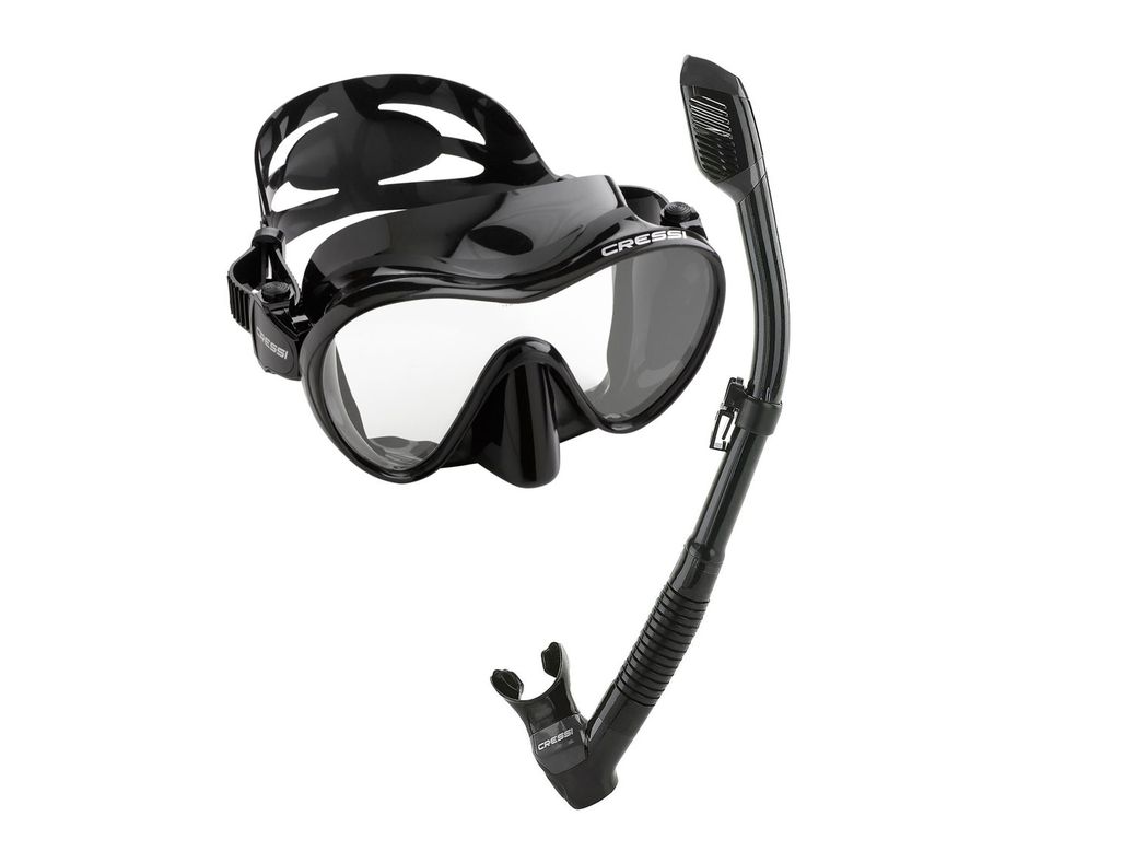 Cressi Italian Boutique Collection - Tempered Glass Lens Frameless Scuba Snorkeling Dive Mask - Splash Guard Dry Snorkel Set