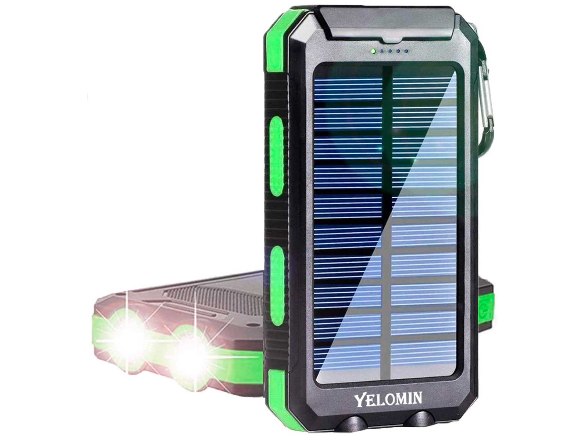 Solar Charger 20000mAh,YELOMIN Portable Outdoor Mobile Power Bank,Camping Travel External Backup Battery Pack Dual USB 5V Outputs 2 LED Light Flashlight with Compass
